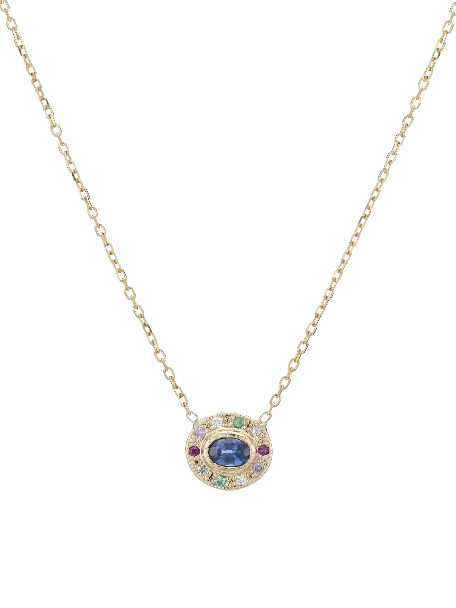 Sapphire halo necklace