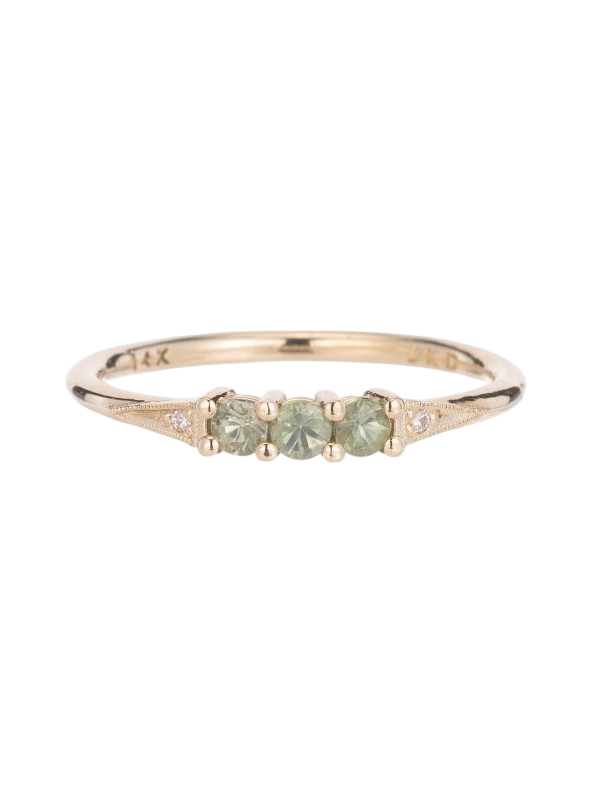 3 Green Sapphire Deco Ring photo