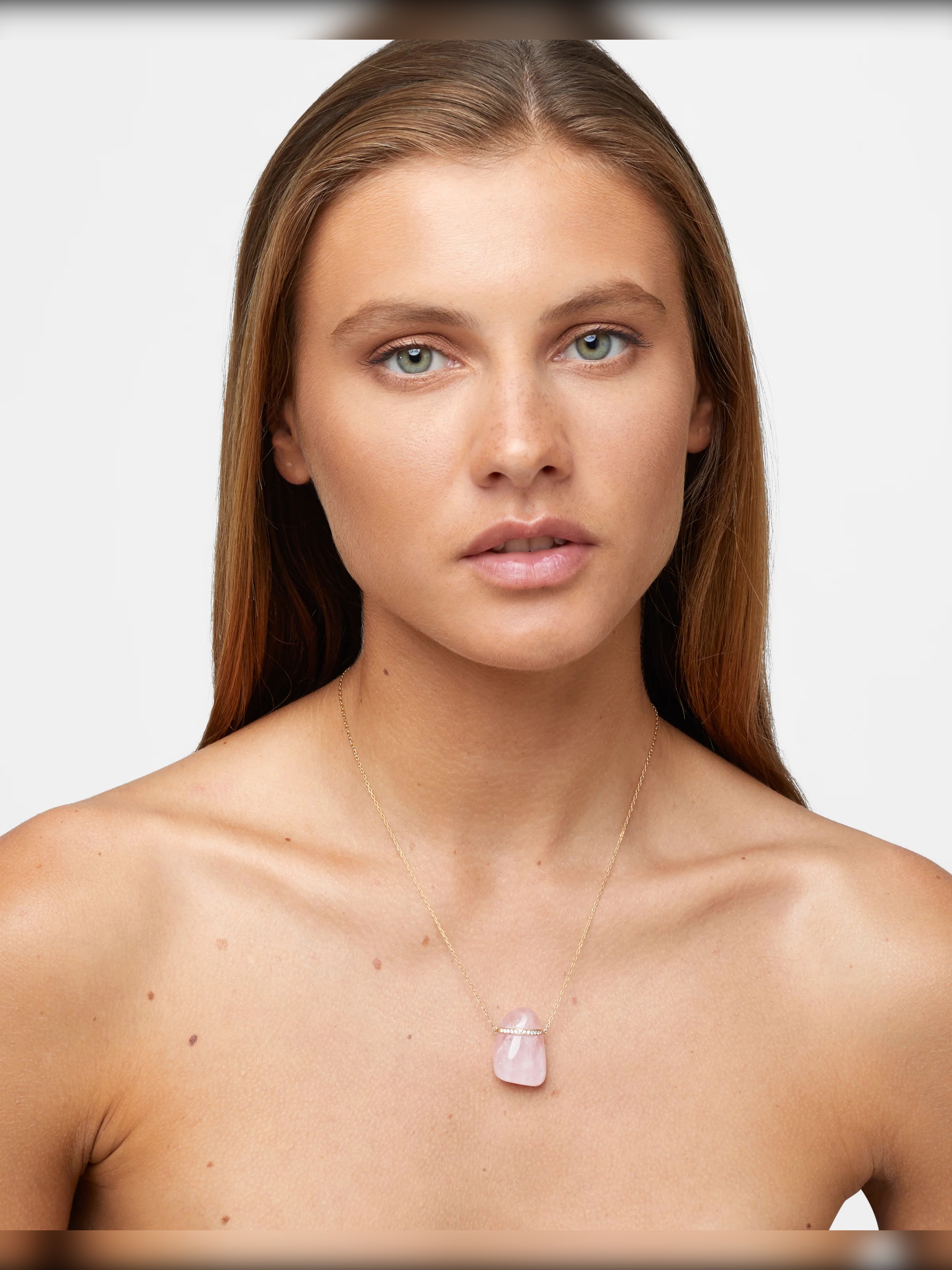 Crystalline Rose Quartz Diamond Bar Necklace