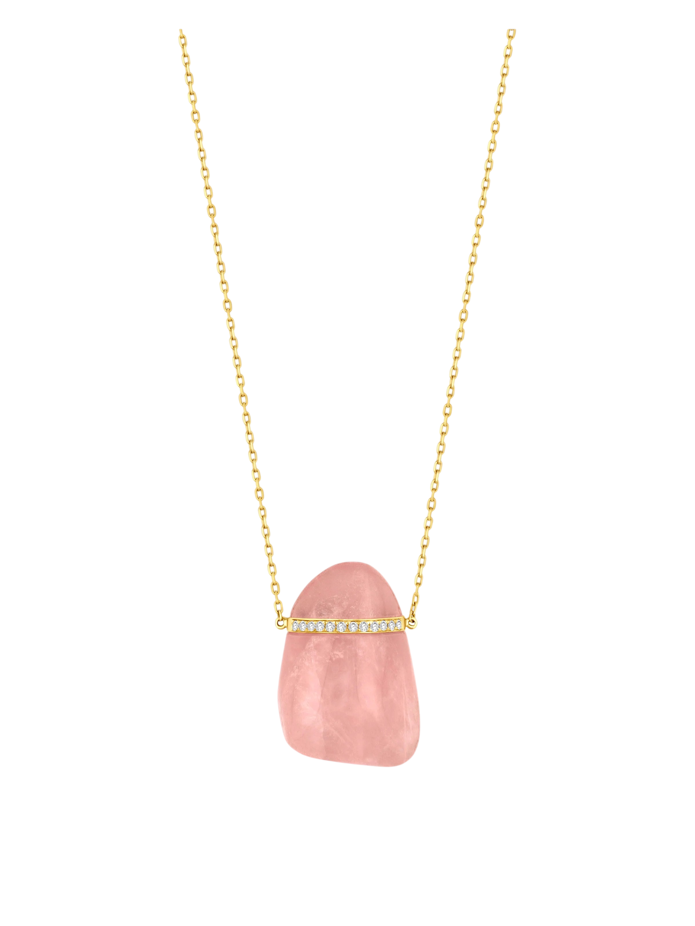 Crystalline Rose Quartz Diamond Bar Necklace photo