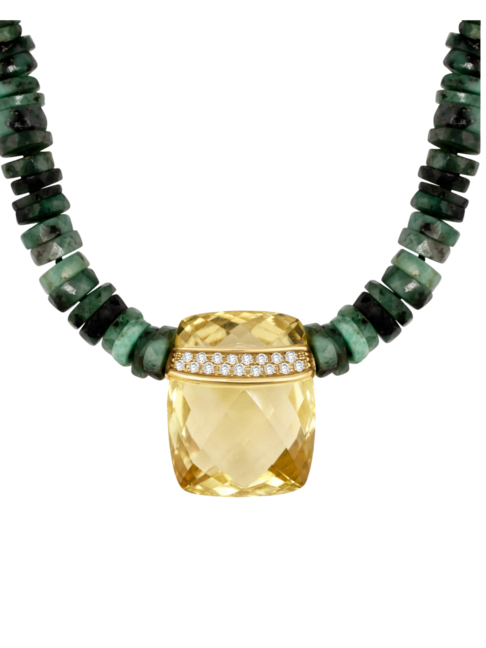 Aurora Emerald Lemon Quartz Double Layer Diamond Bar Charm Necklace