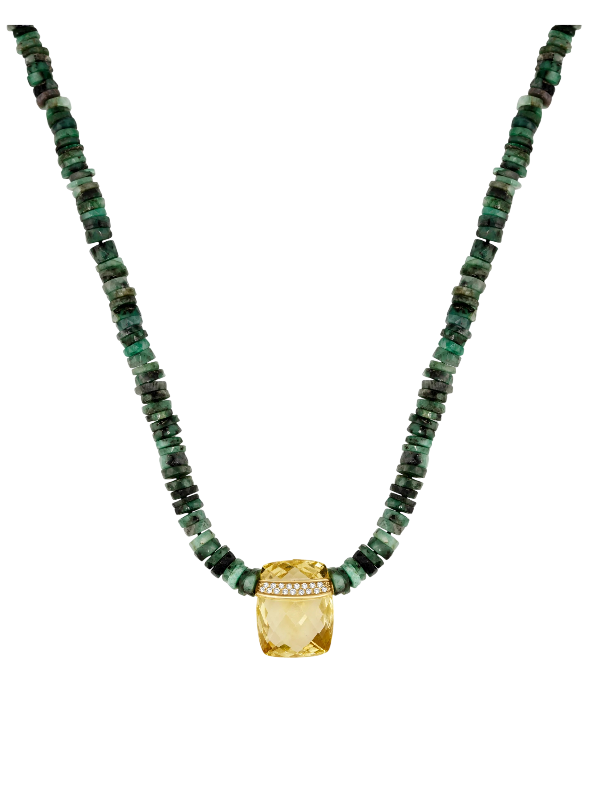 Aurora Emerald Lemon Quartz Double Layer Diamond Bar Charm Necklace photo