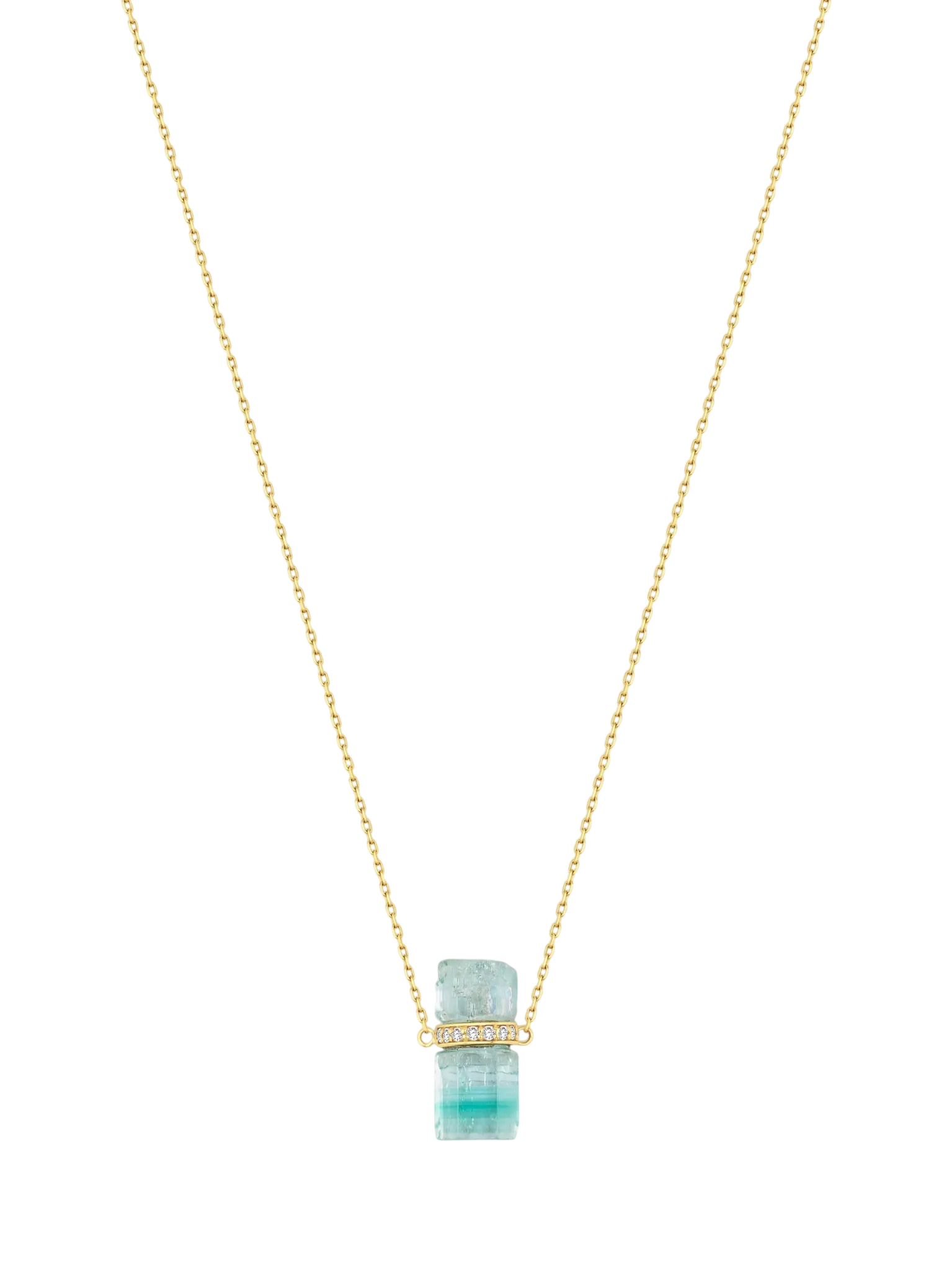 Crystalline Emerald Aquamarine Diamond Bar Necklace