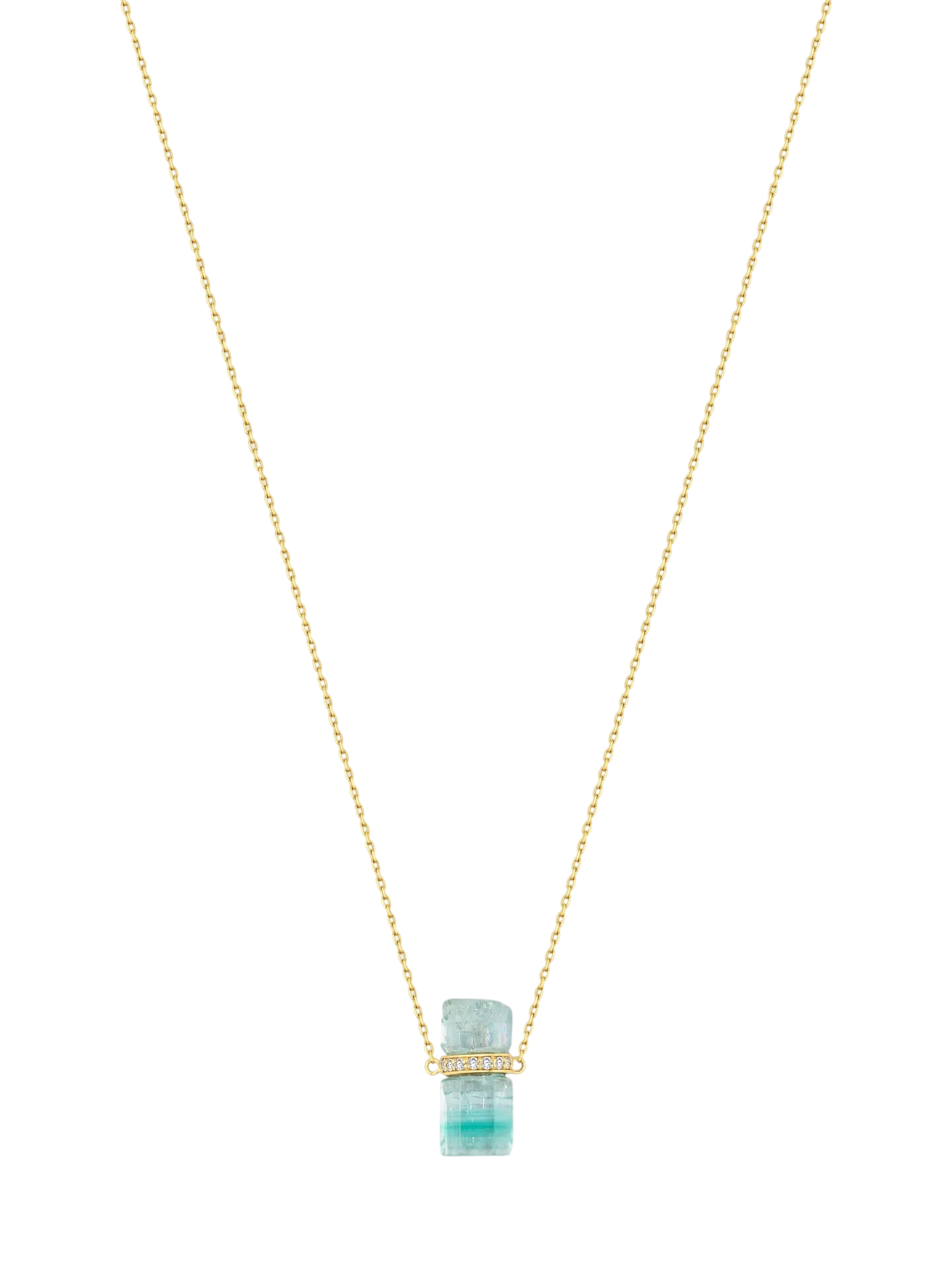 Crystalline Emerald Aquamarine Diamond Bar Necklace