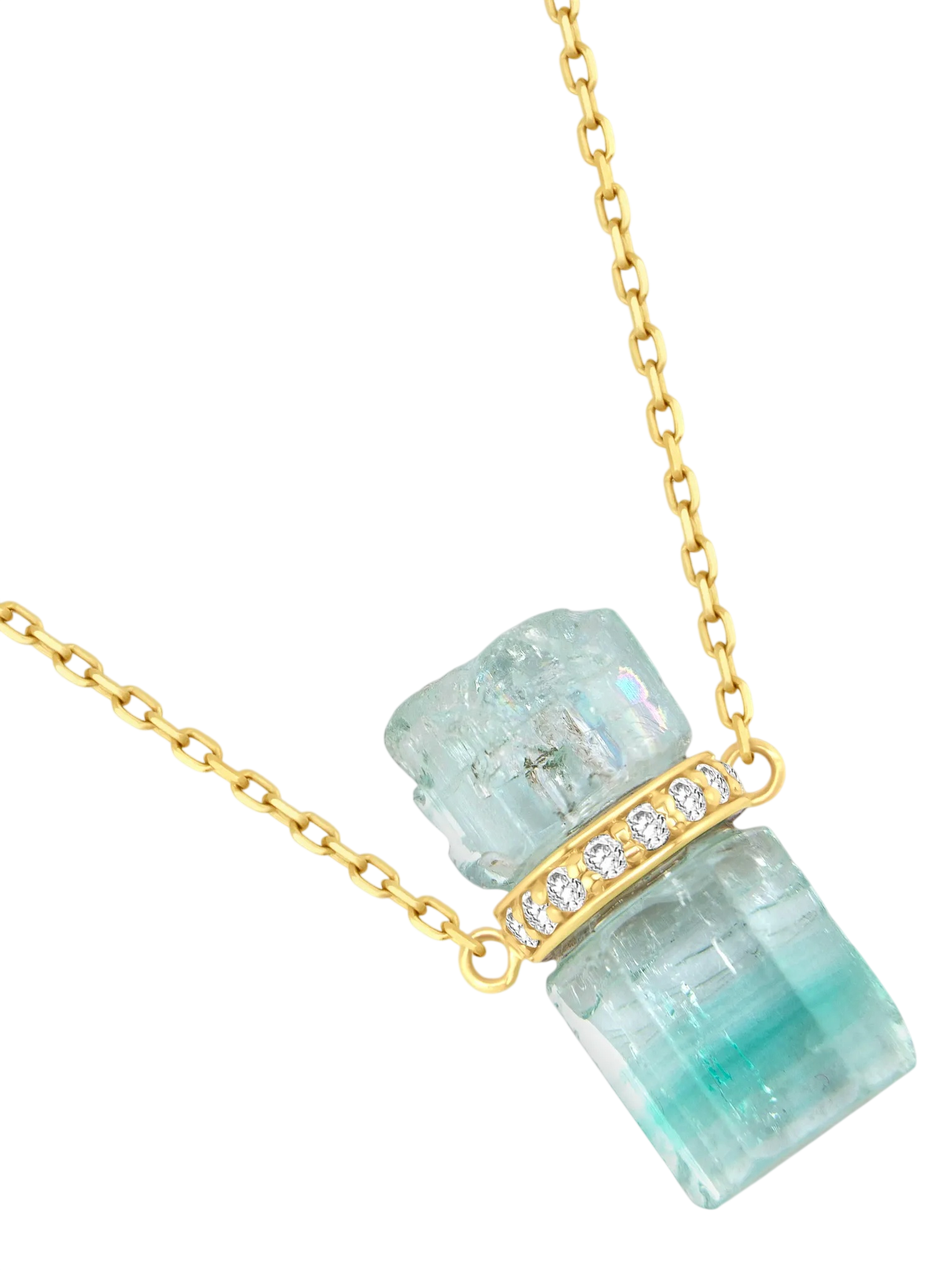 Crystalline Emerald Aquamarine Diamond Bar Necklace