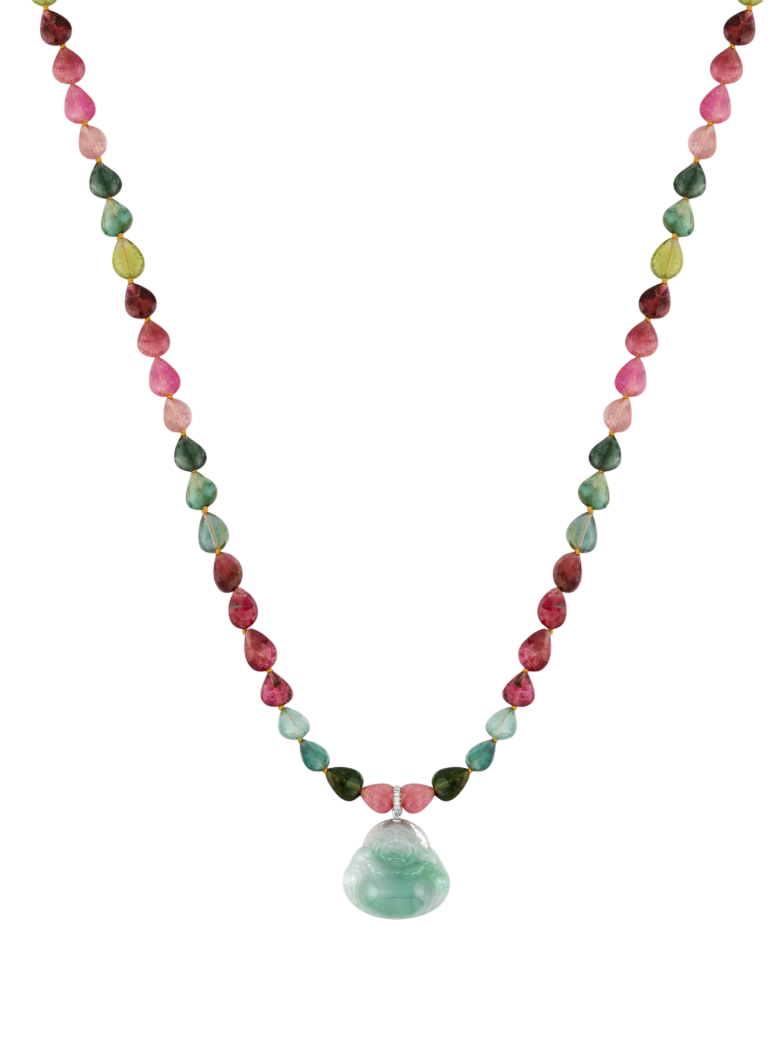 Happy Buddha Diamond Jade Tourmaline Necklace