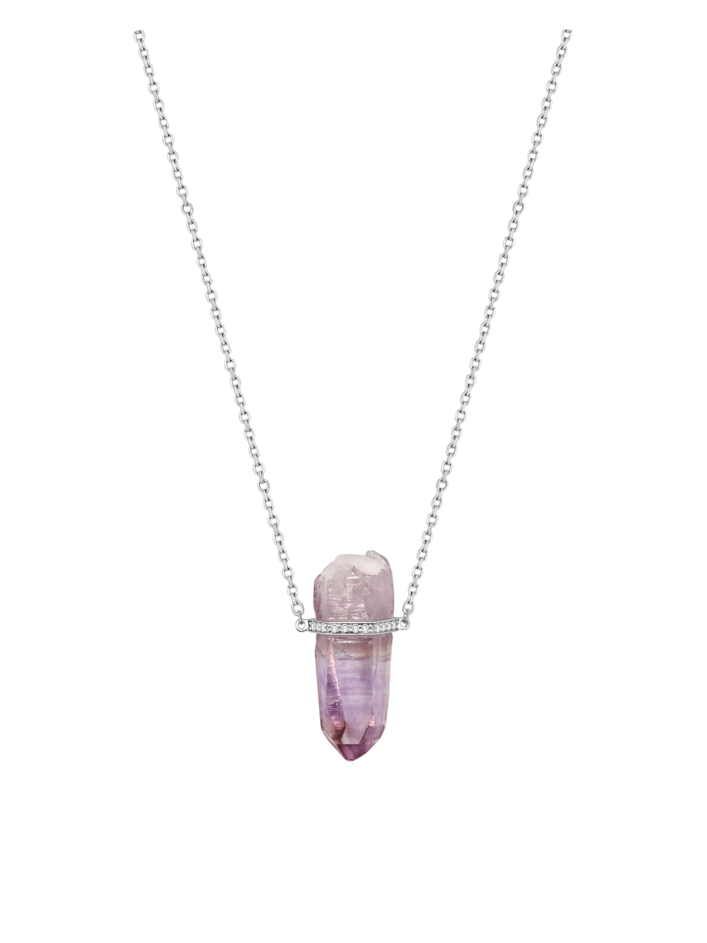 Crystalline Veracruz Amethyst White Gold Diamond Bar Necklace photo