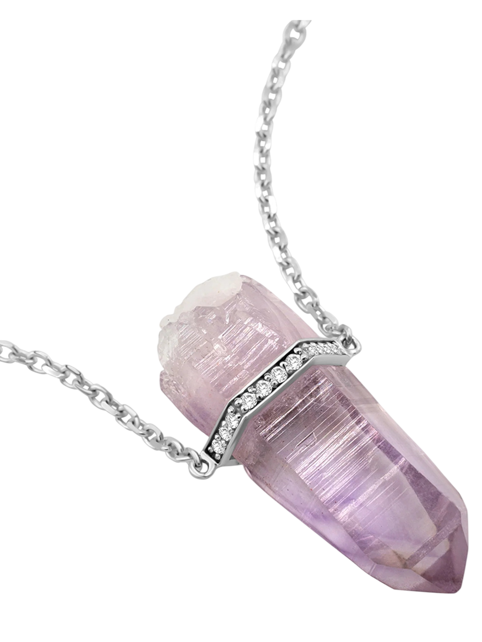 Crystalline Veracruz Amethyst White Gold Diamond Bar Necklace