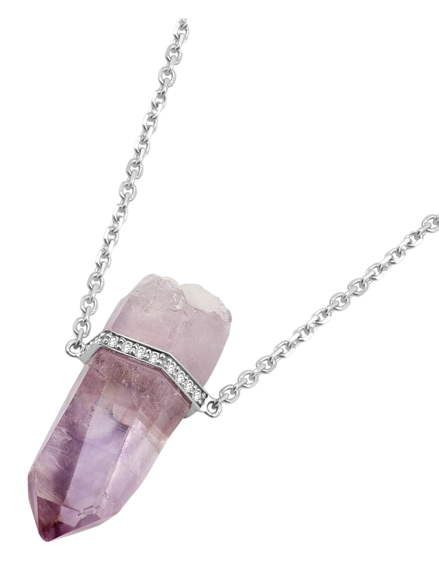 Crystalline Veracruz Amethyst White Gold Diamond Bar Necklace