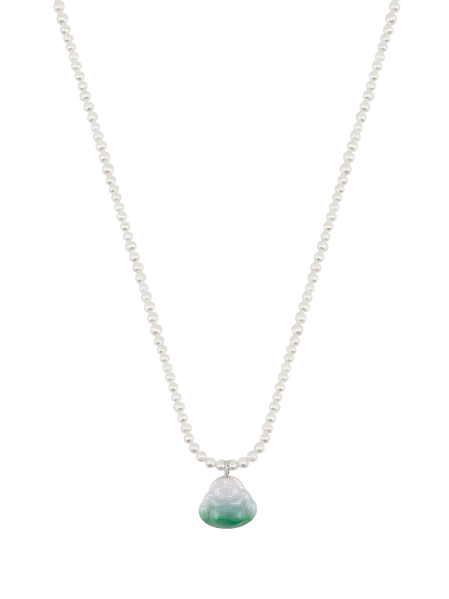 Happy Buddha Jade Diamond Classic Pearl Necklace
