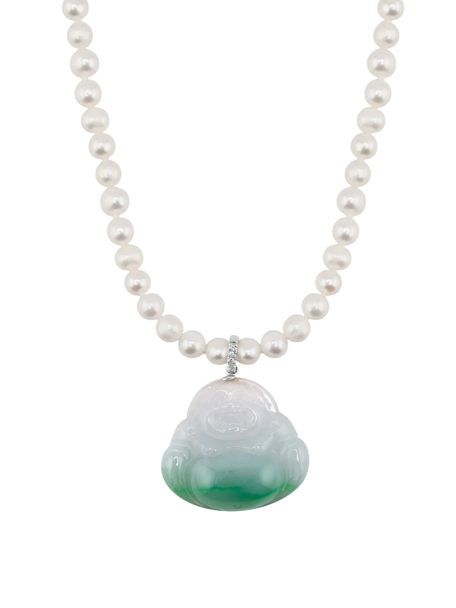 Happy Buddha Jade Diamond Classic Pearl Necklace