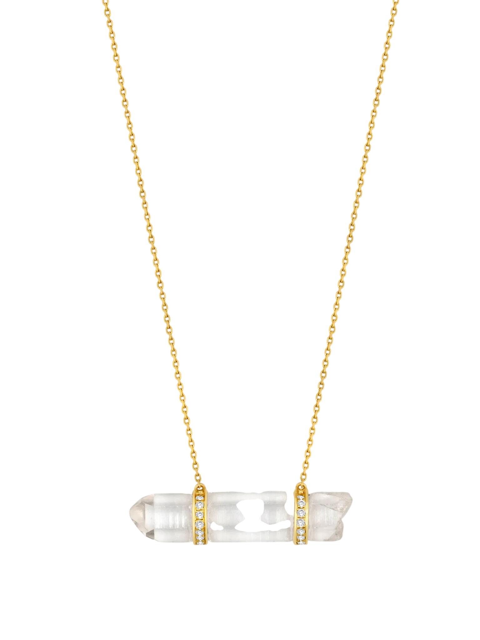 Crystalline Crystal Quartz Double Diamond Bar Necklace