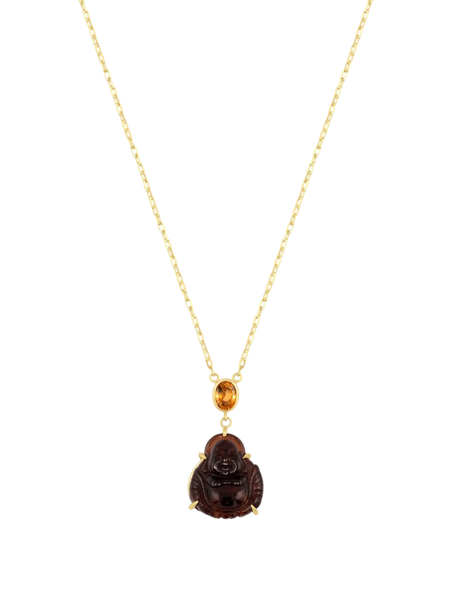 Happy Buddha Garnet Yellow Sapphire Crown Necklace
