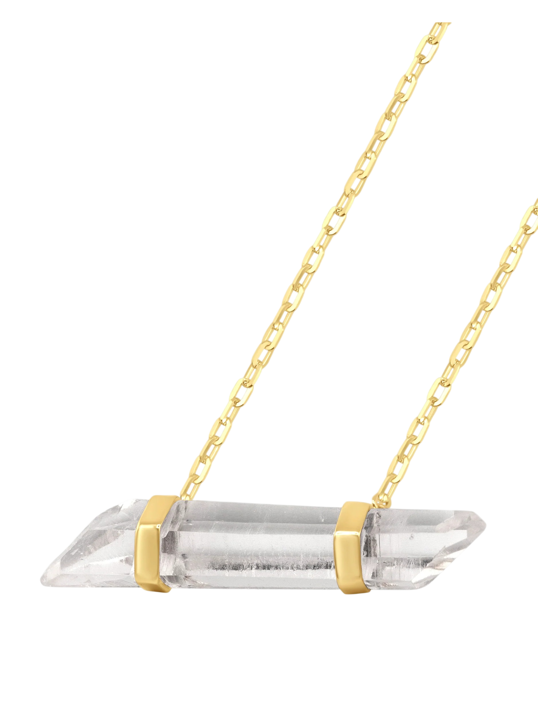 Crystalline Crystal Quartz Double Gold Bar Necklace