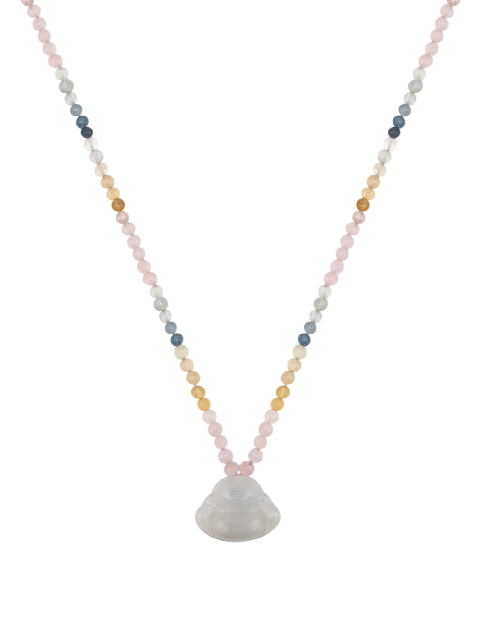 Happy Buddha Morganite Jade Buddha Necklace