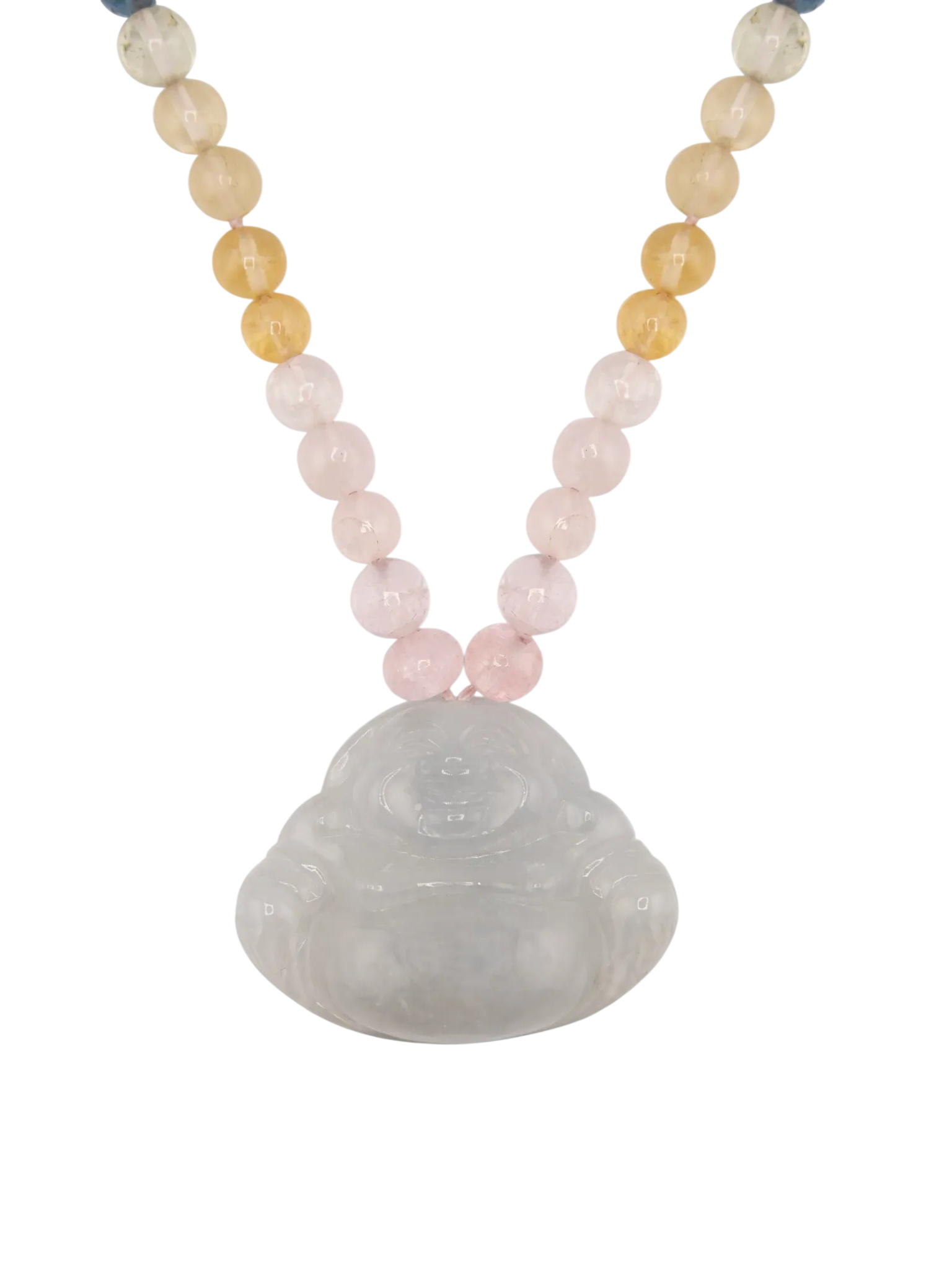 Happy Buddha Morganite Jade Buddha Necklace