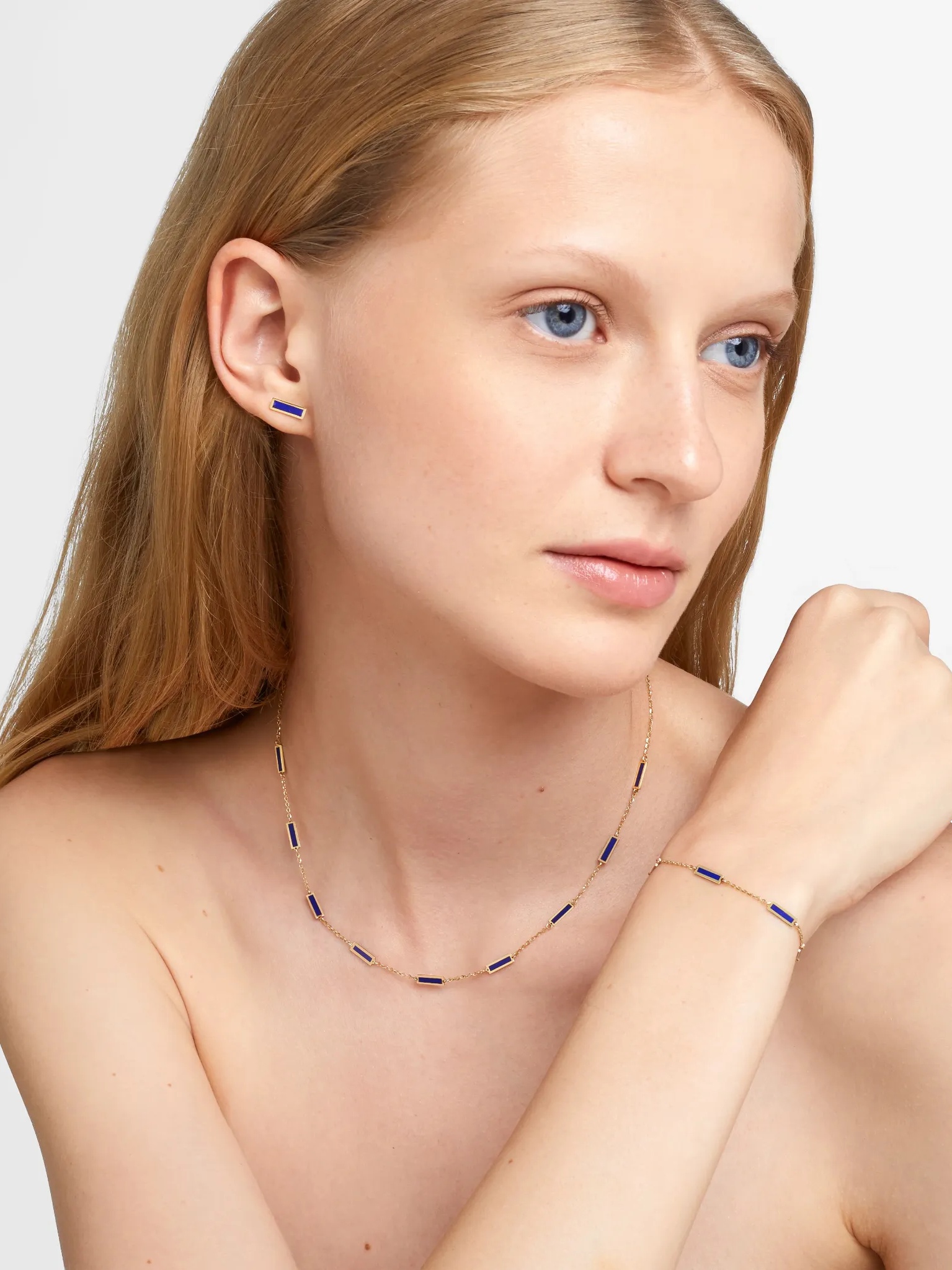 Marquet Lapis Gold Bar Chain Necklace