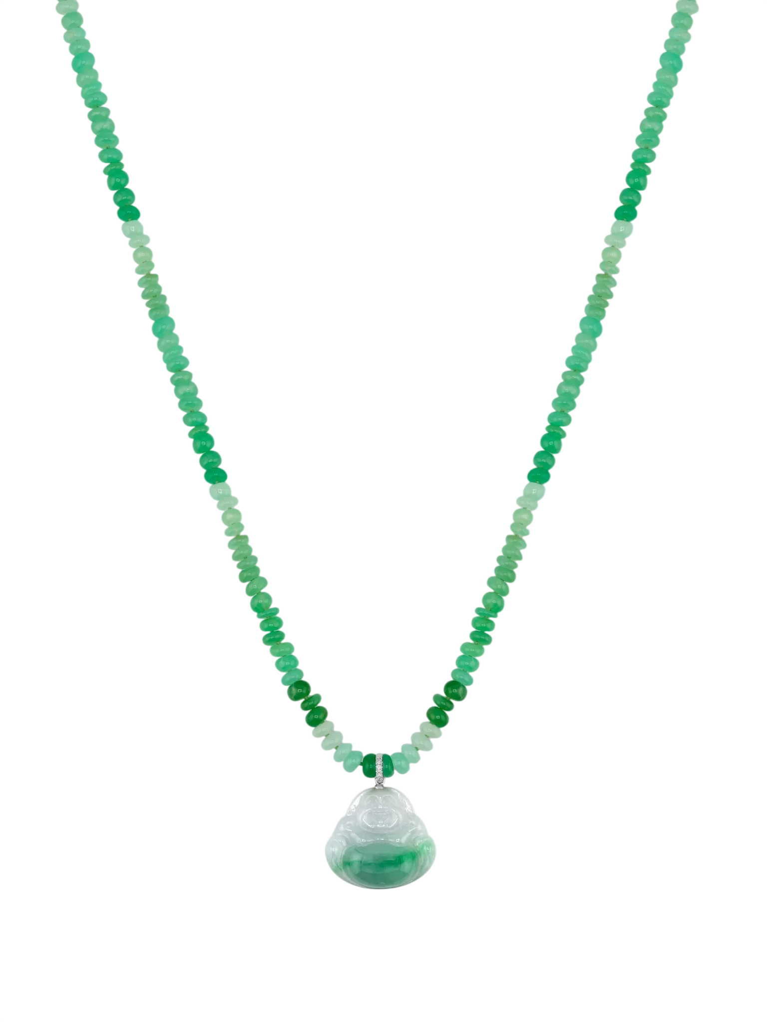 Happy Buddha Chrysoprase Diamond Jade Necklace