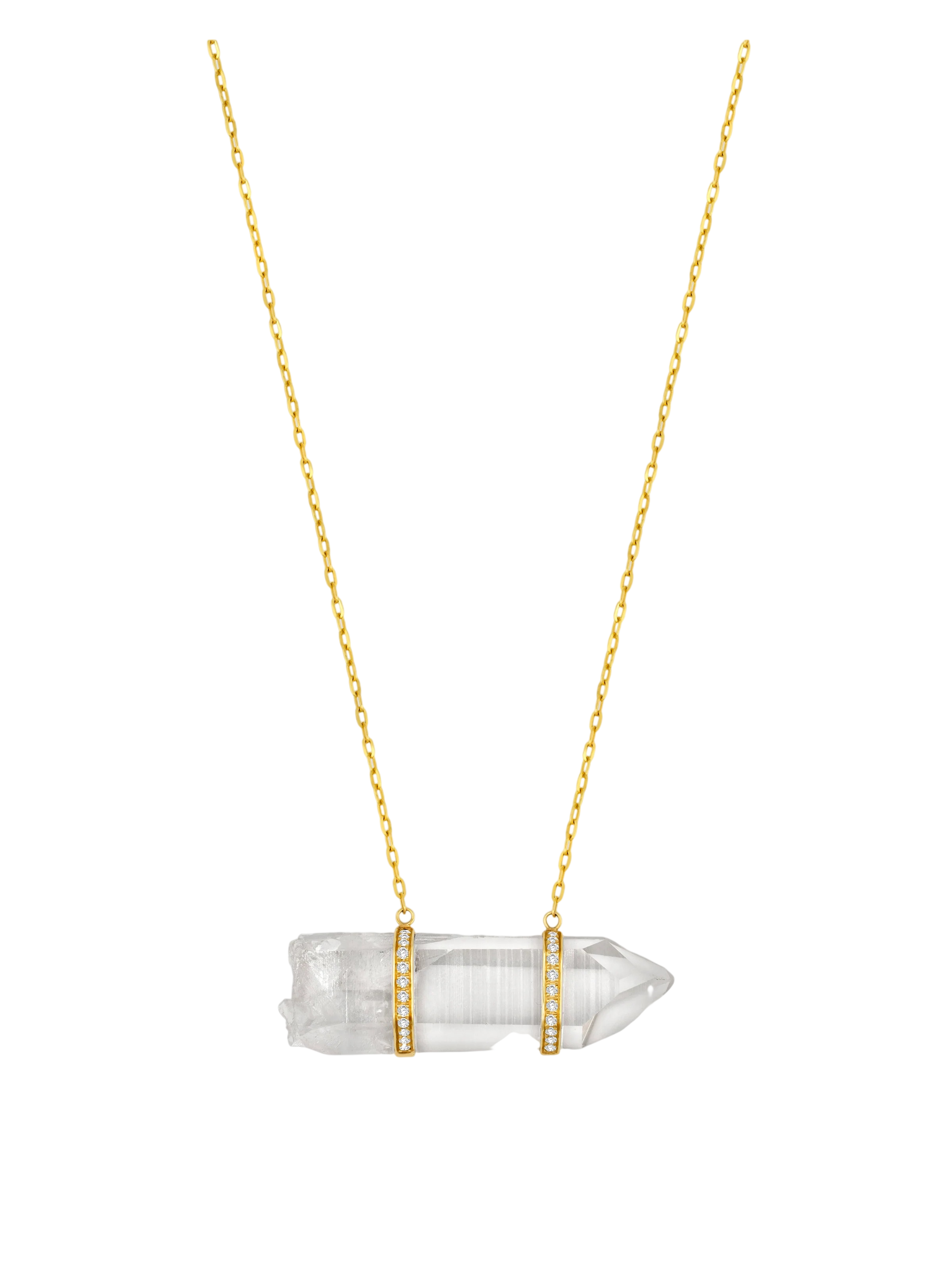 Crystalline Large Crystal Quartz Double Diamond Bar Necklace photo
