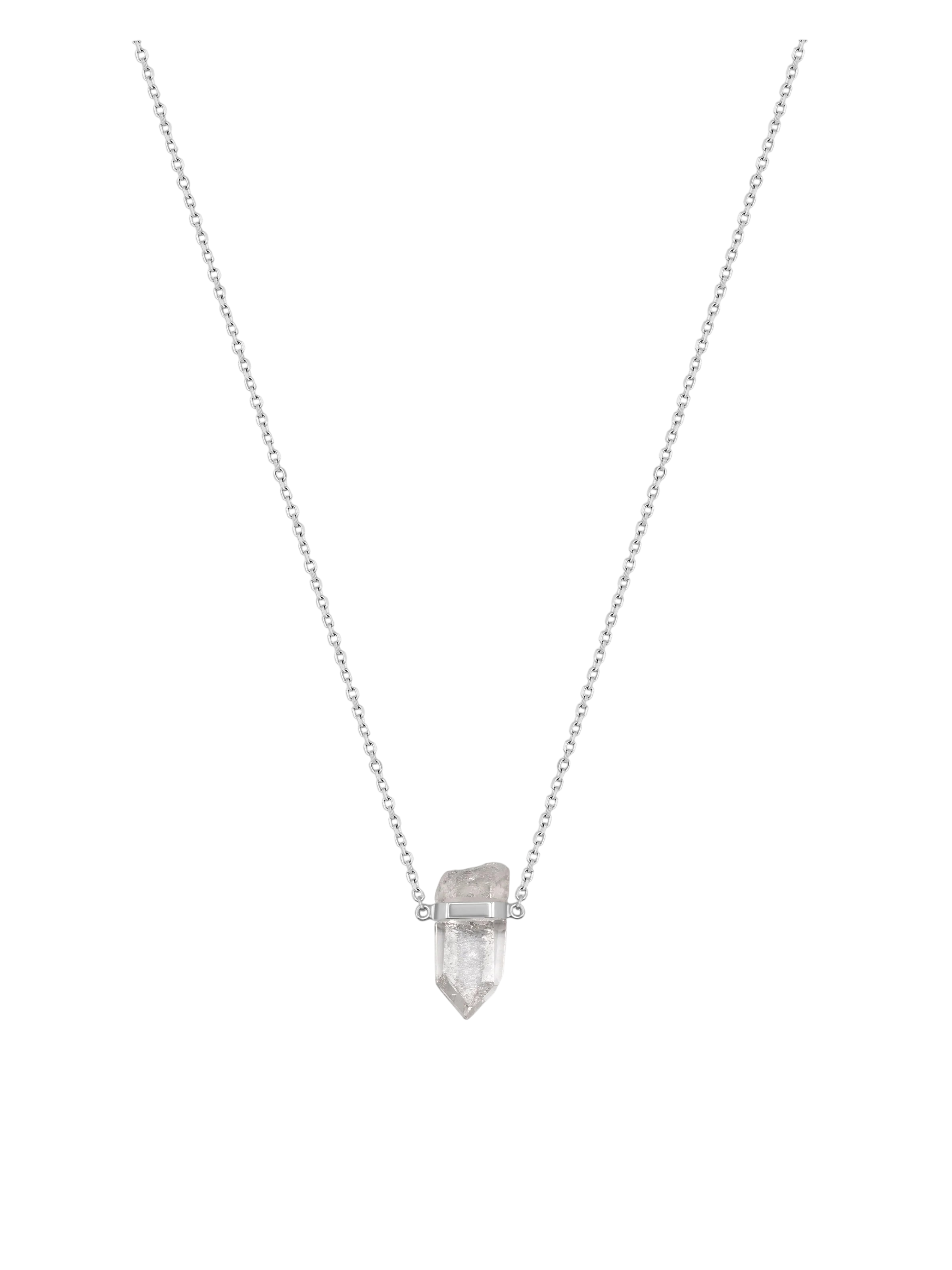 Crystalline Crystal Quartz White Gold Bar Necklace photo