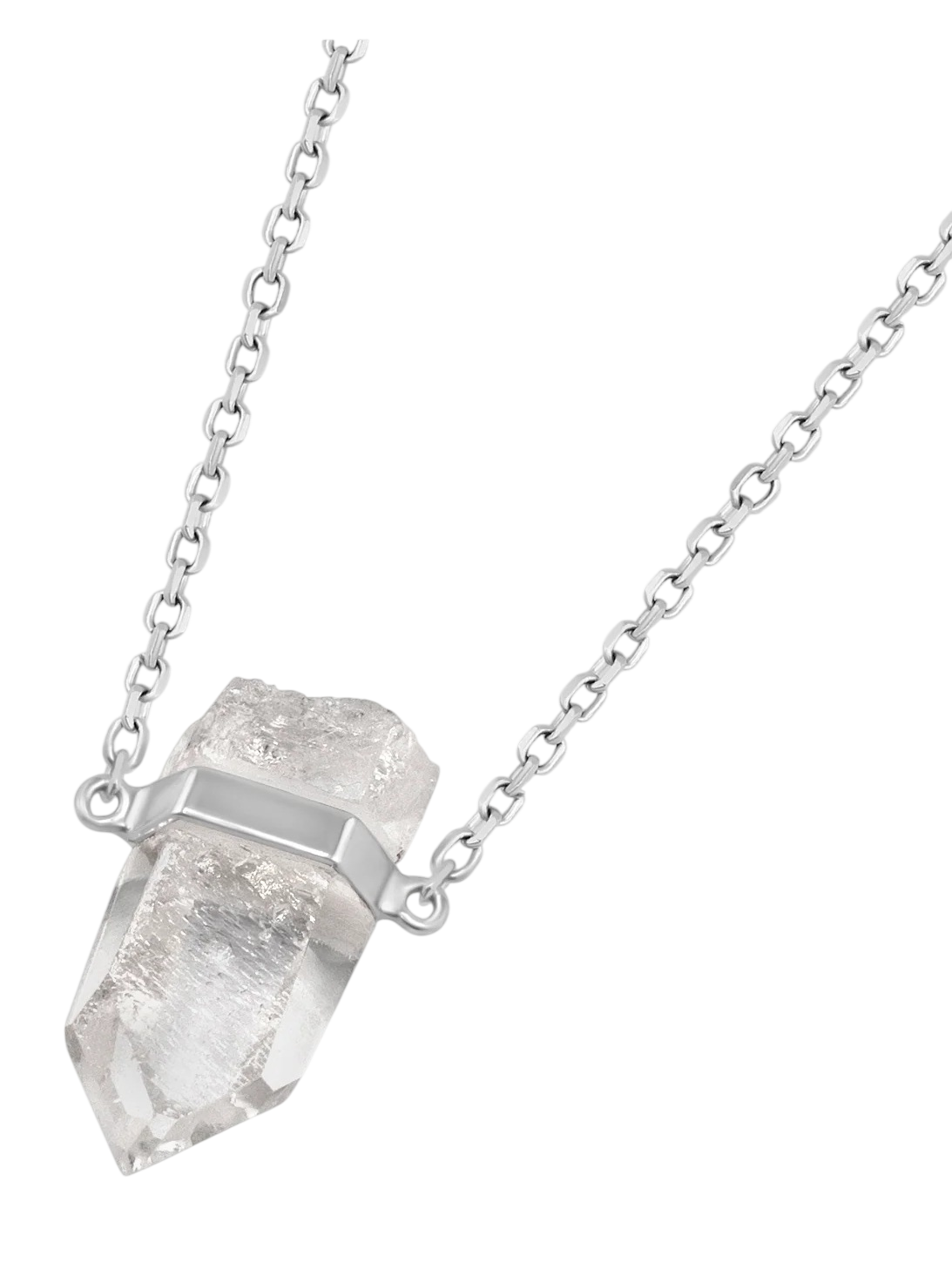 Crystalline Crystal Quartz White Gold Bar Necklace