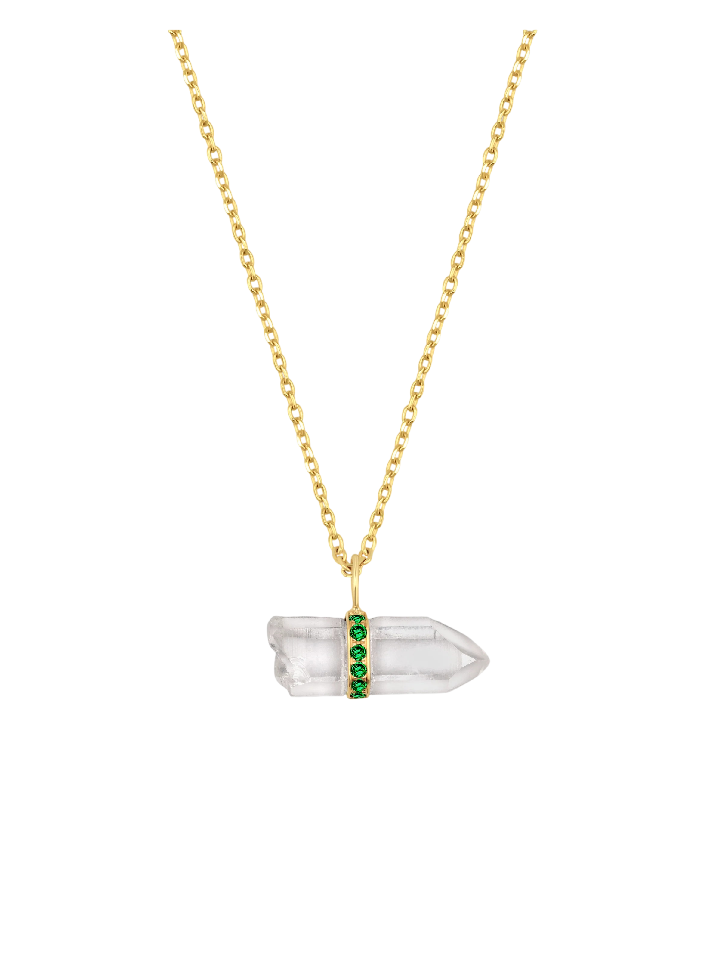 Crystalline Crystal Quartz Emerald Center Bar Charm Necklace photo