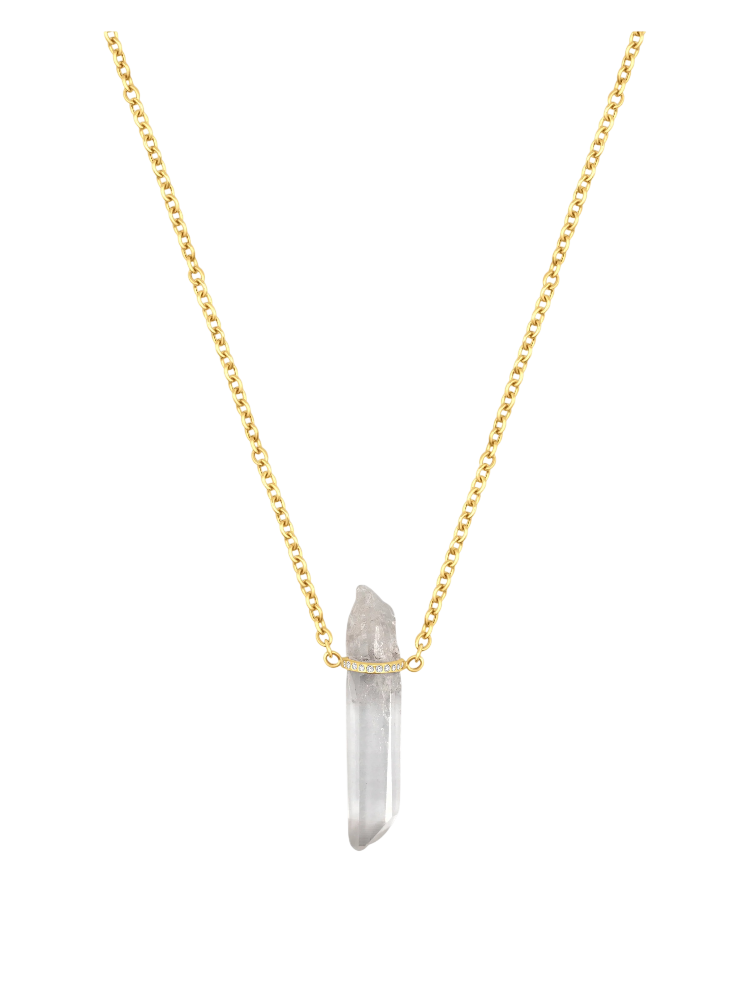 Crystalline Crystal Quartz Diamond Bar Charm Long Chain Necklace photo