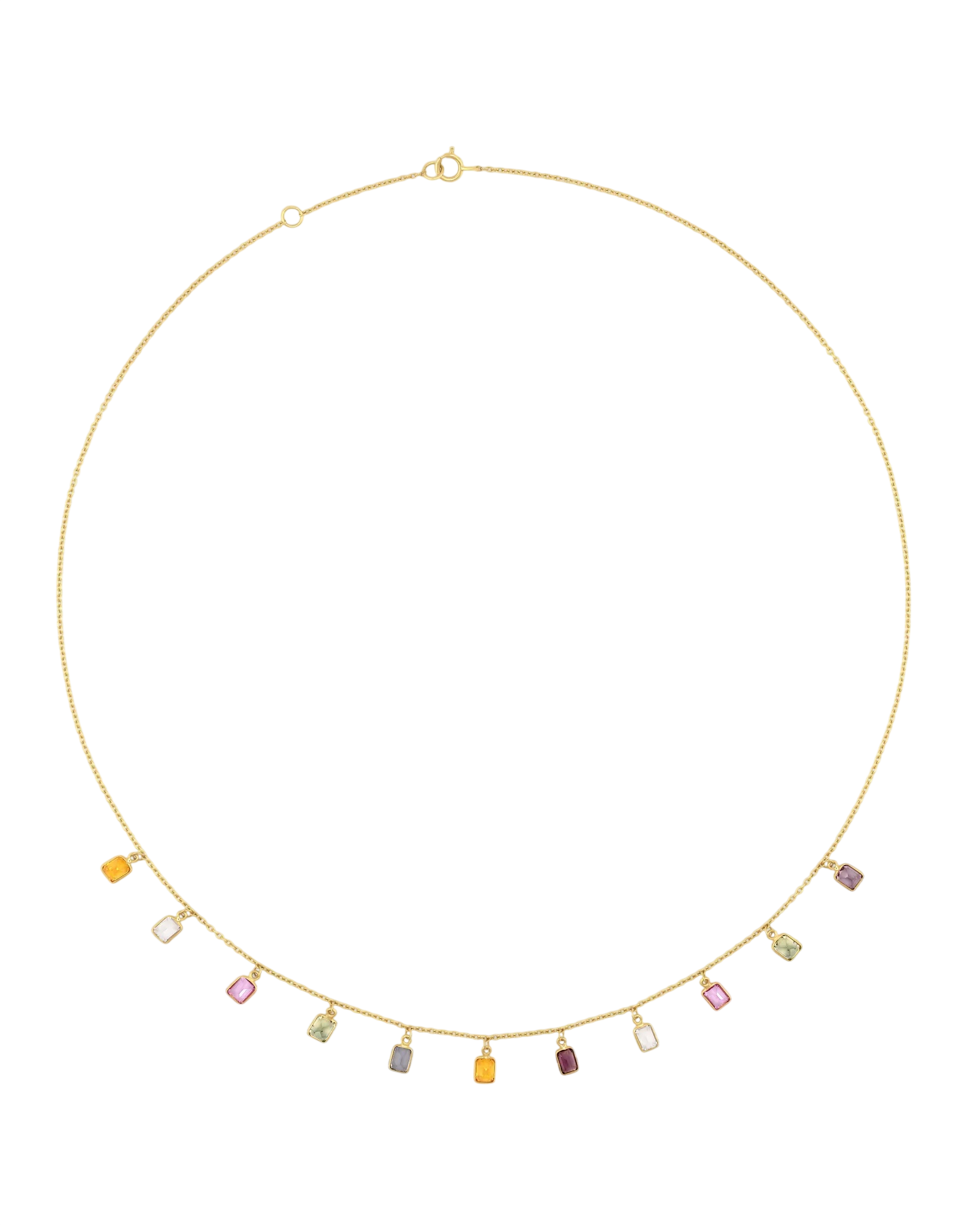 Chakra Rainbow Sapphire Gold Bezel Drop Necklace