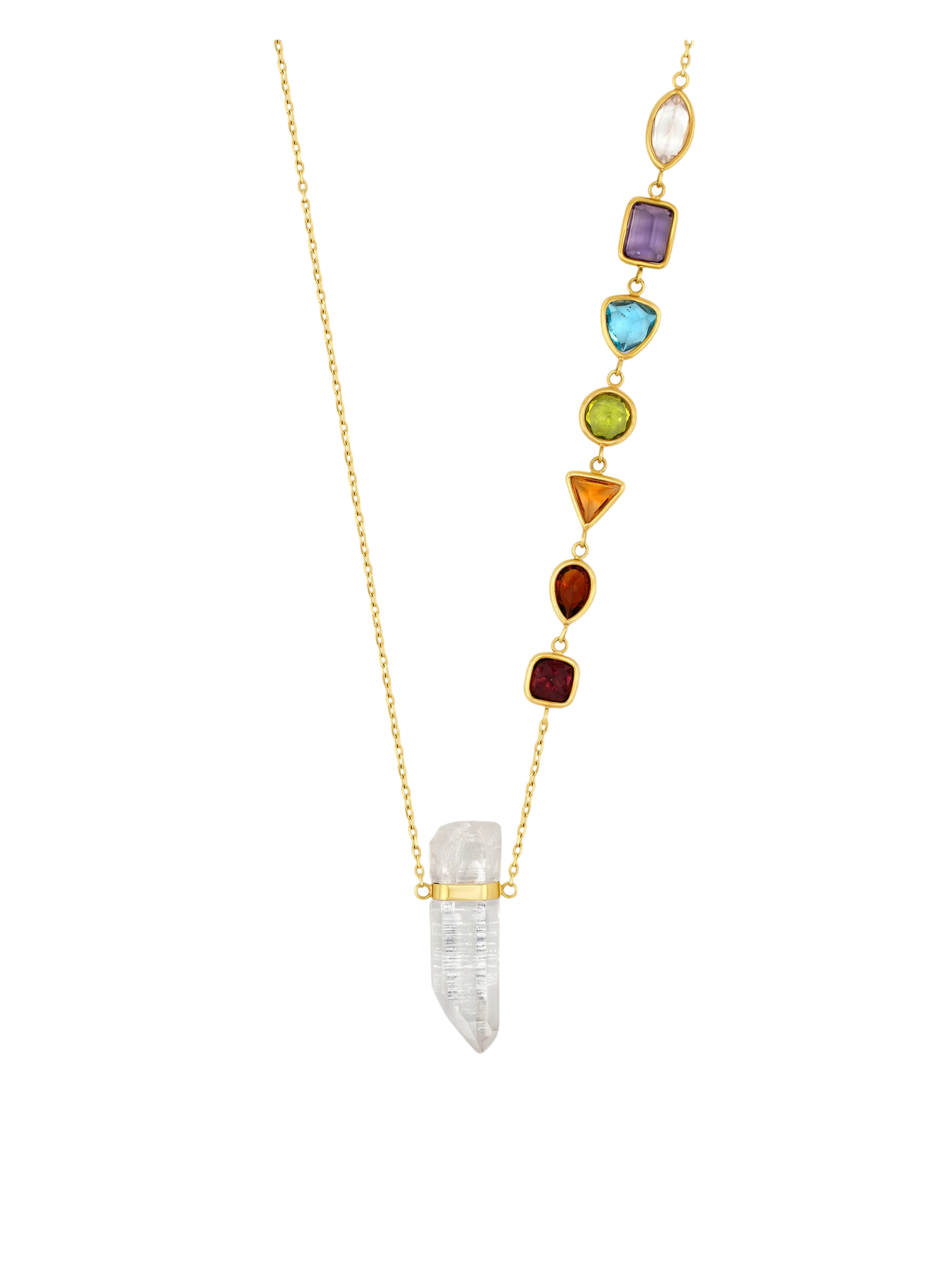 Chakra Rainbow Gemstone Crystal Quartz Necklace photo