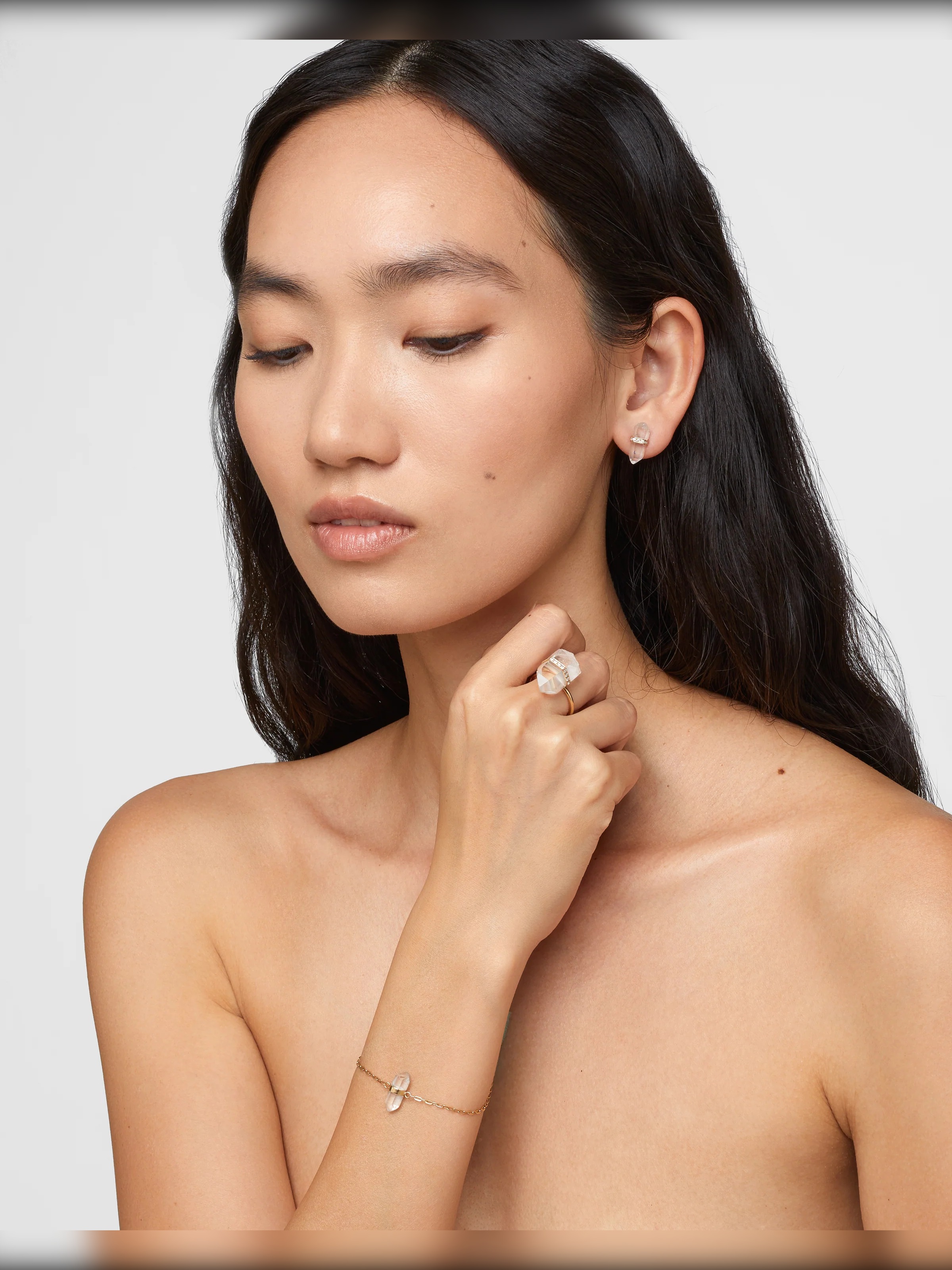 Crystalline Crystal Quartz Gold Bar Bracelet