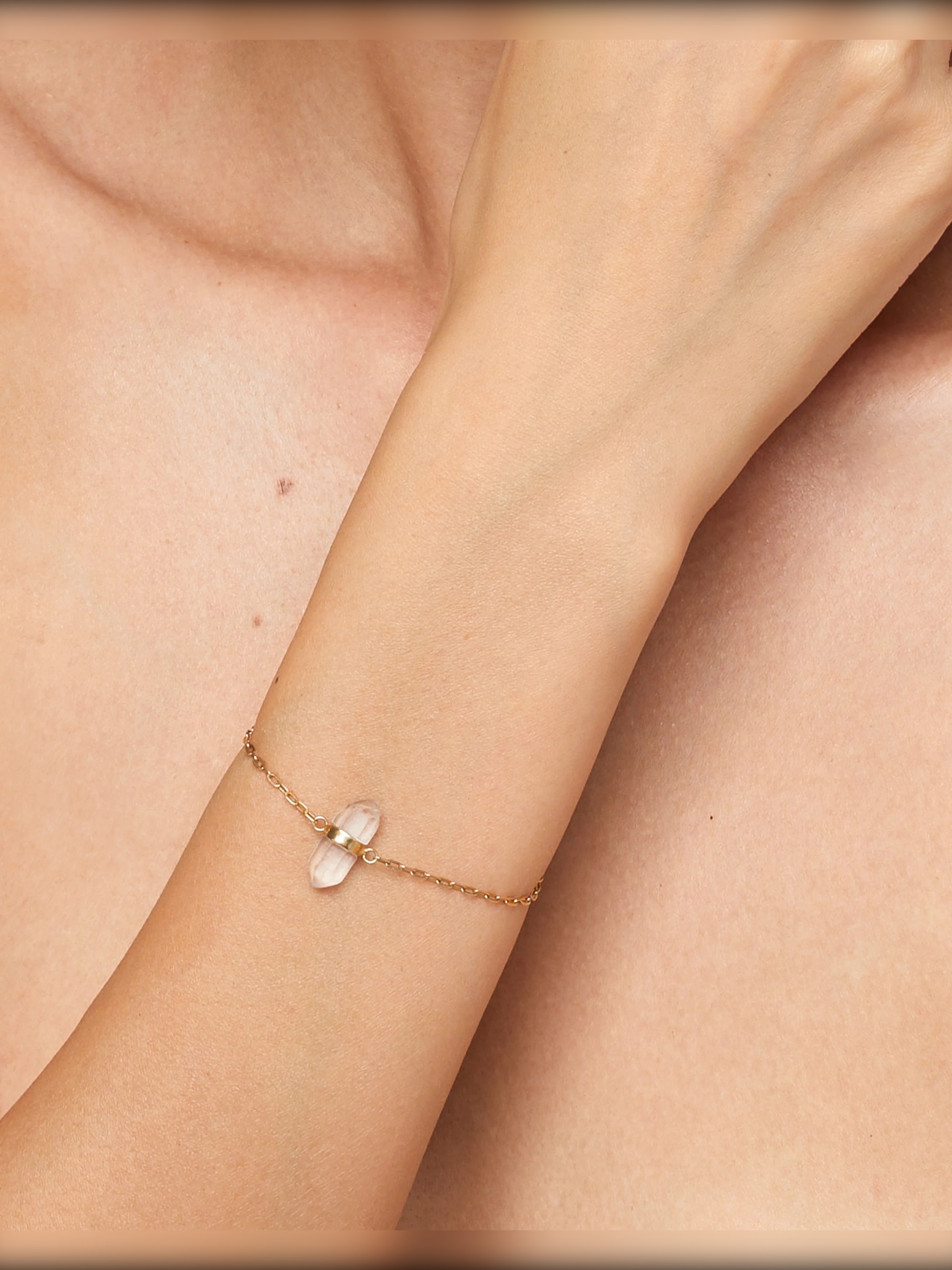 Crystalline Crystal Quartz Gold Bar Bracelet