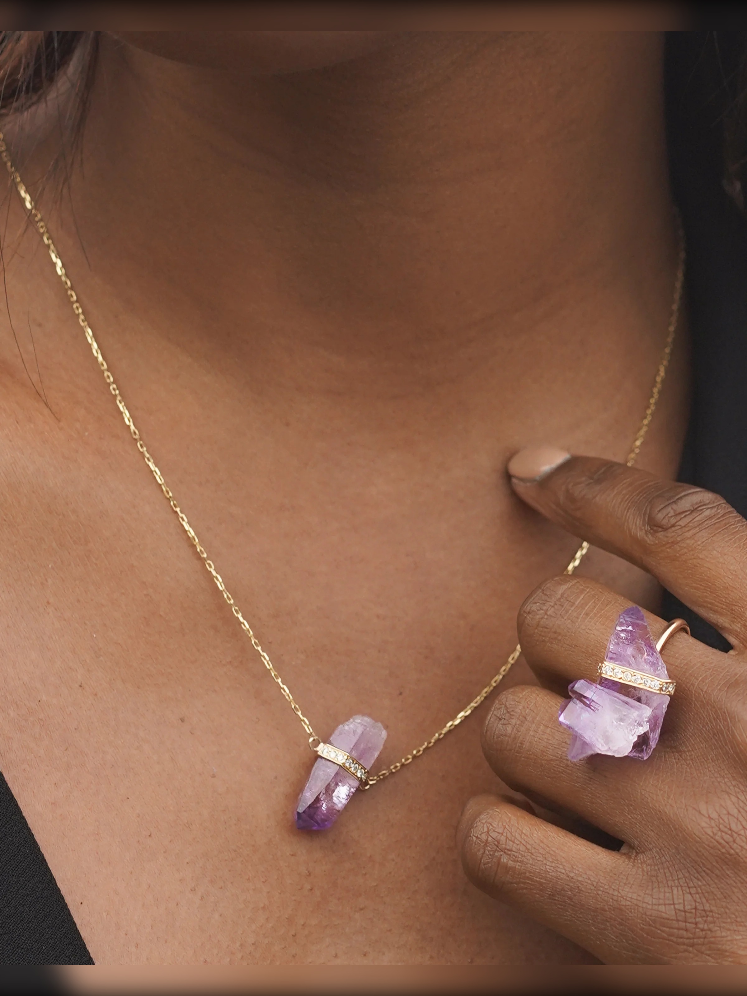 Crystalline Veracruz Amethyst Diamond Bar Necklace