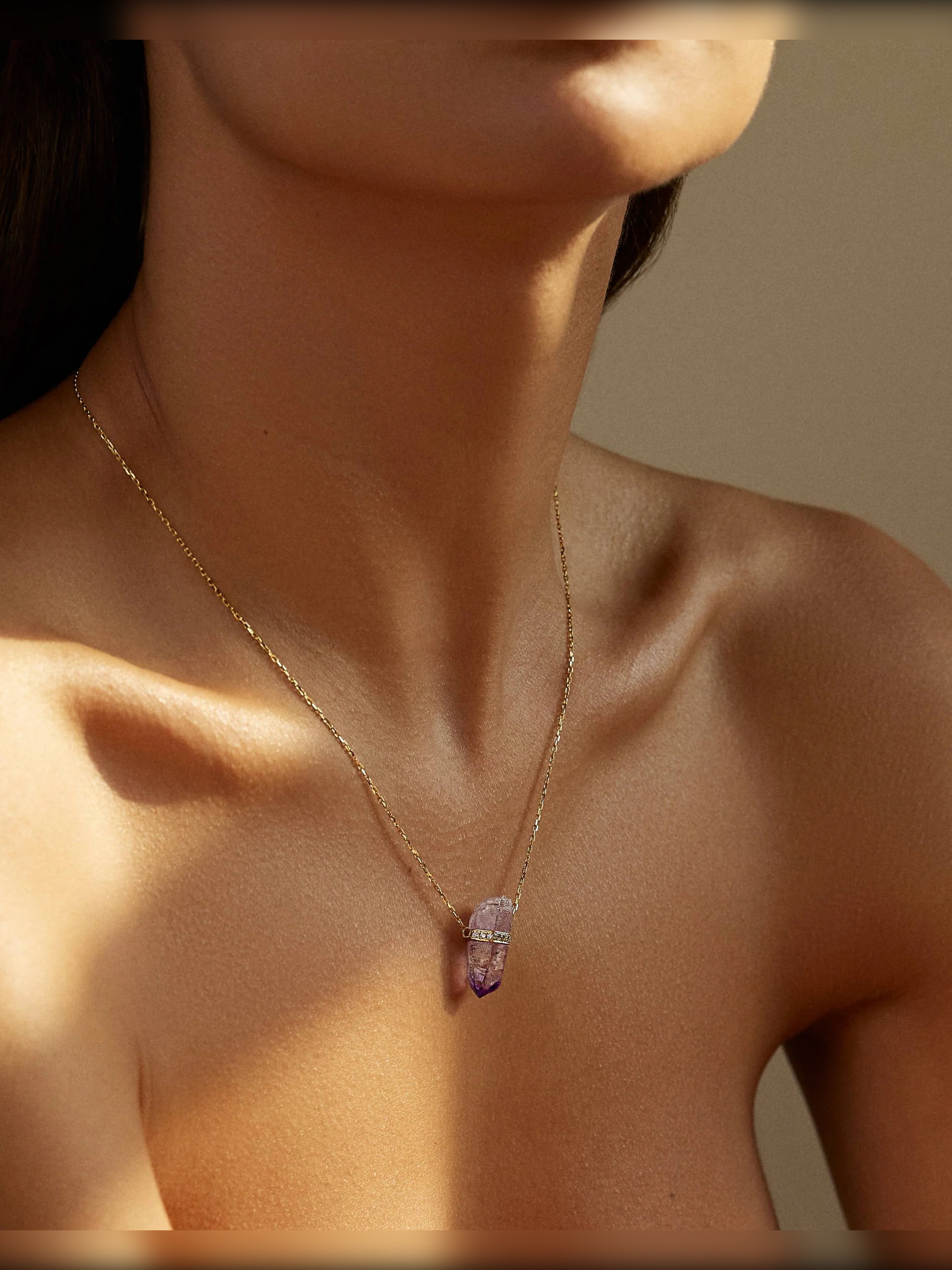 Crystalline Veracruz Amethyst Diamond Bar Necklace