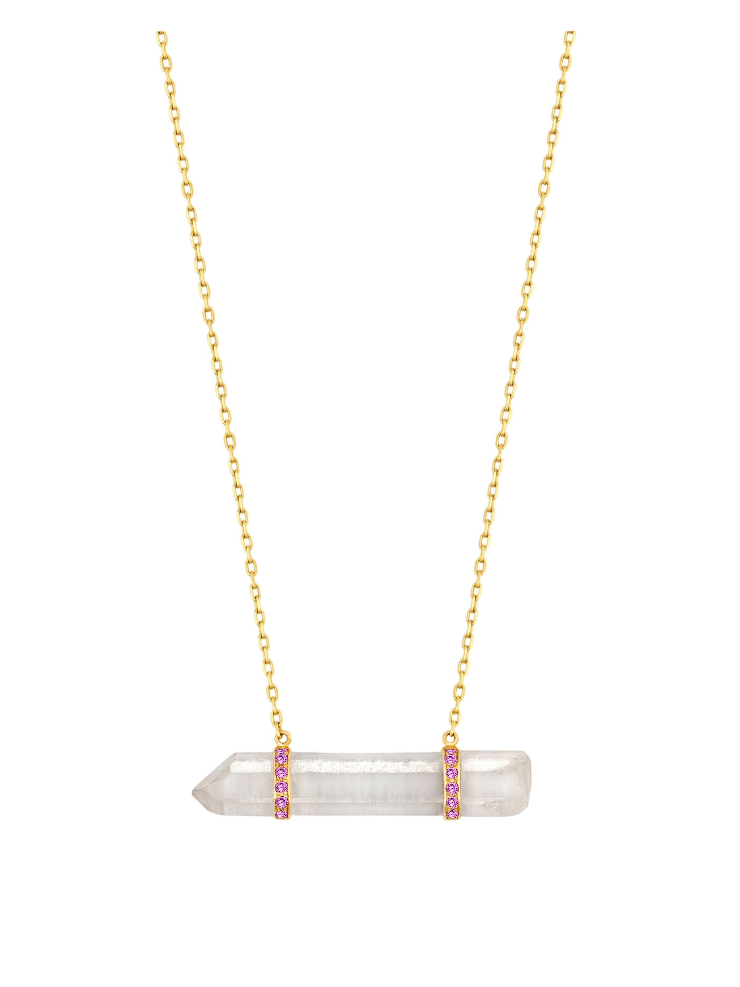 Crystalline Crystal Quartz Pink Sapphire Double Bar Necklace photo