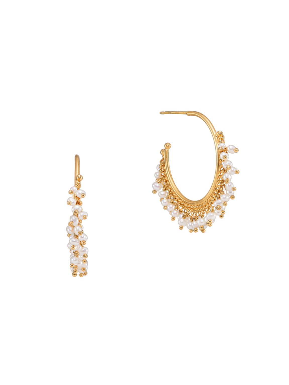 Large pearl drop hoop earrings in gold vermeil