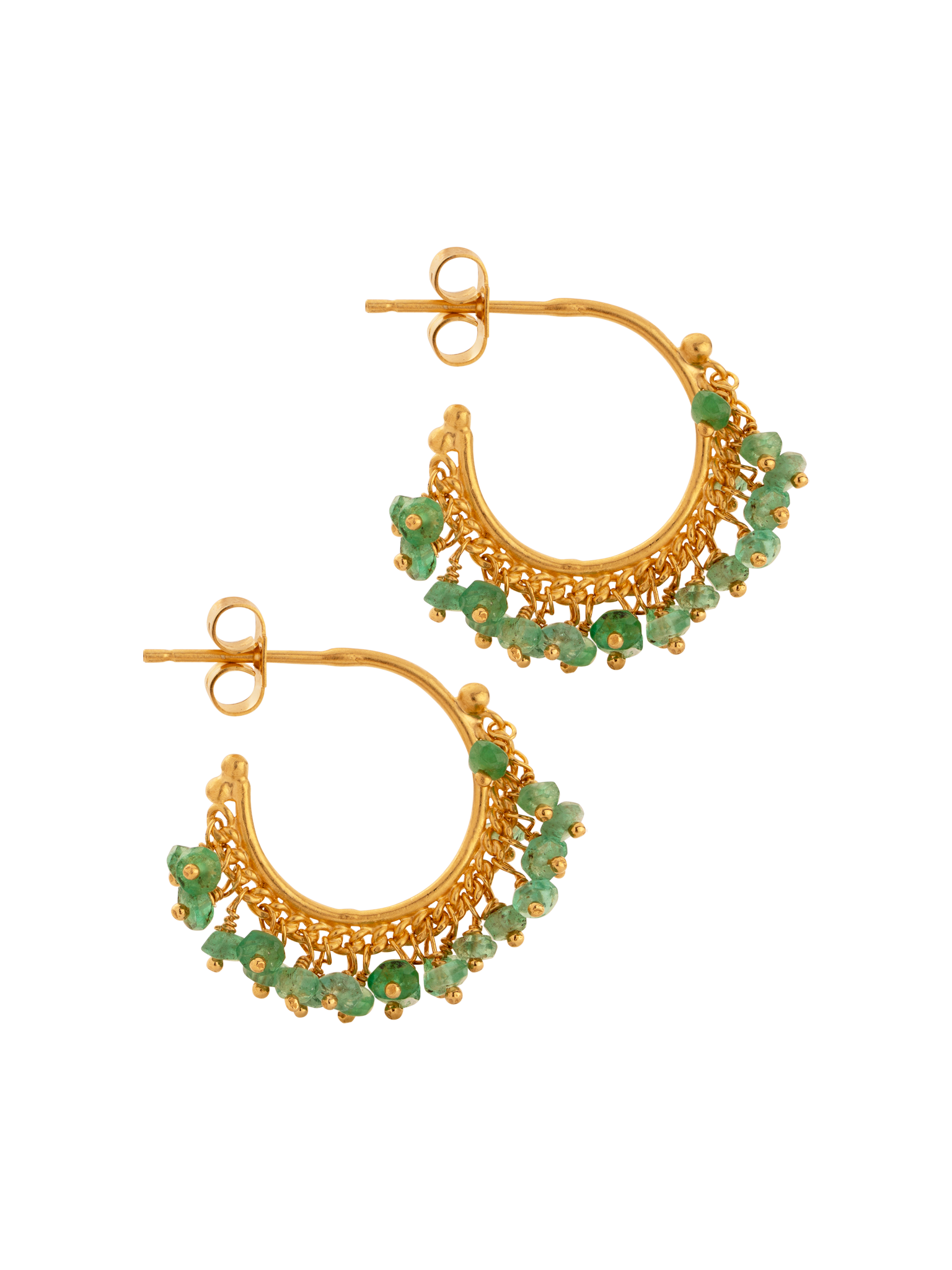 Hoop earrings in emerald and gold plated silver