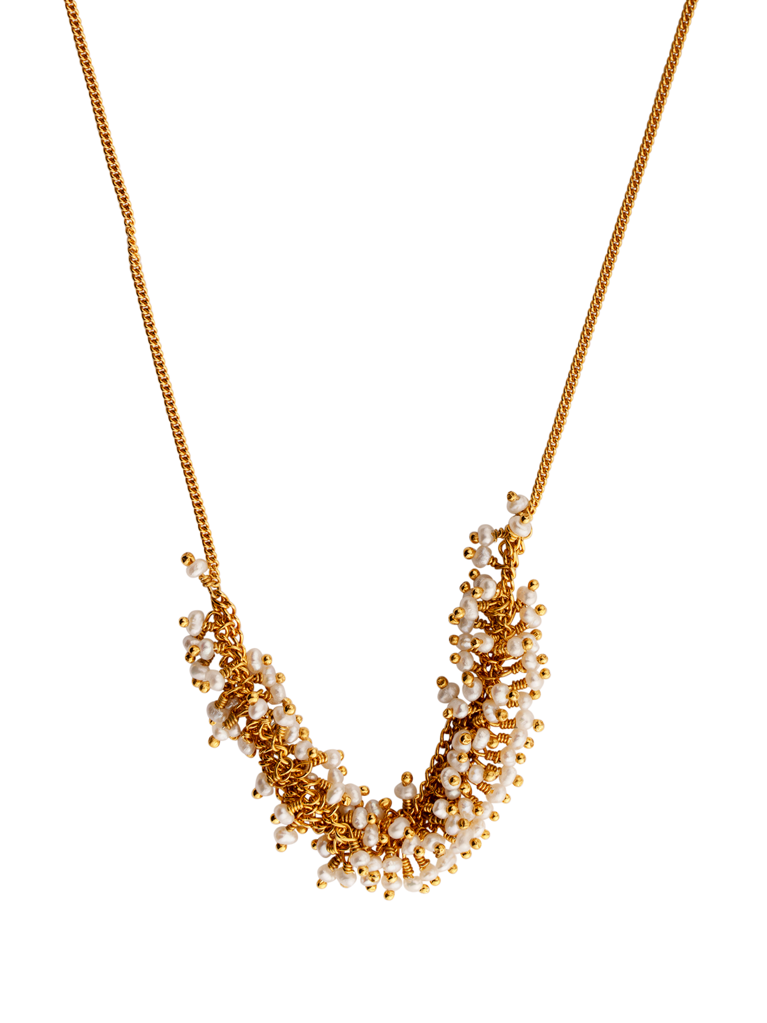 Slender crescent necklace in pearl and gold vermeil