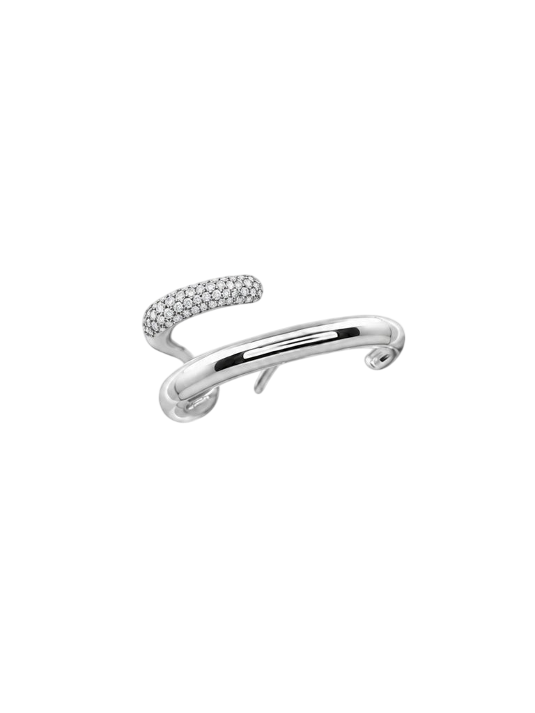 Silver Mono Half Pavé Earring