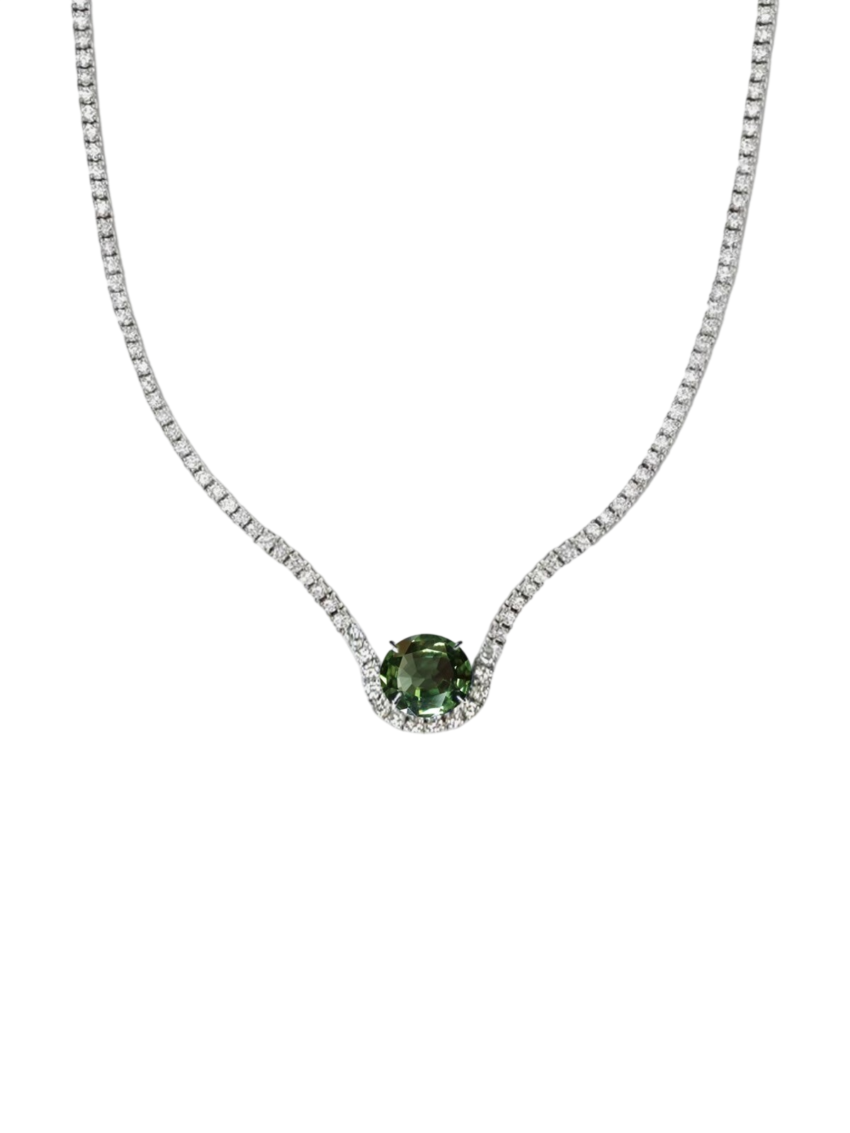 Green Sapphire Trace Diamond Eternity Necklace photo