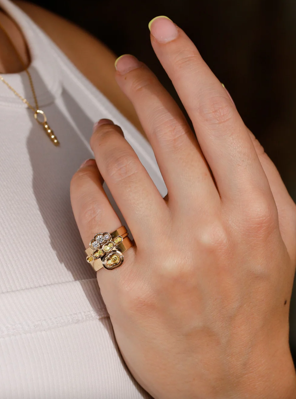 White Diamond Round Obi Skai no.3 Wide Ring