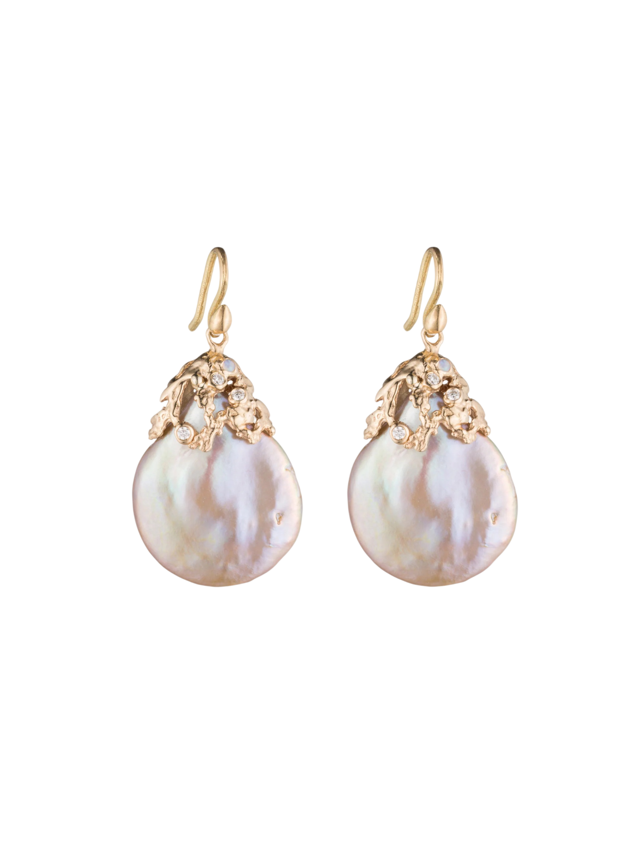 Coral Cap Biwa Pearl Earrings photo
