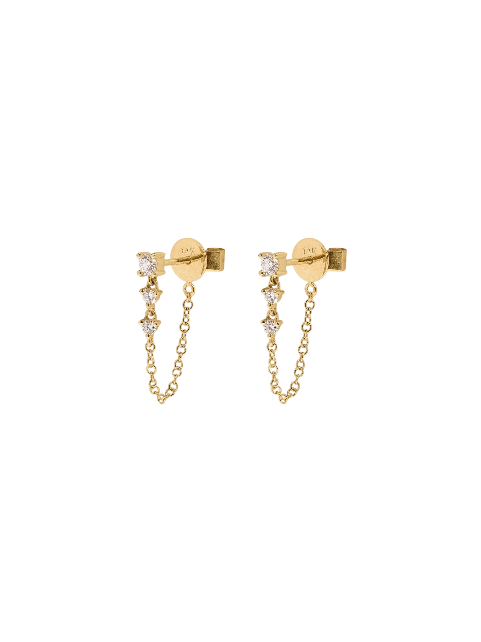 Three Stone Chain Earrings Diamond