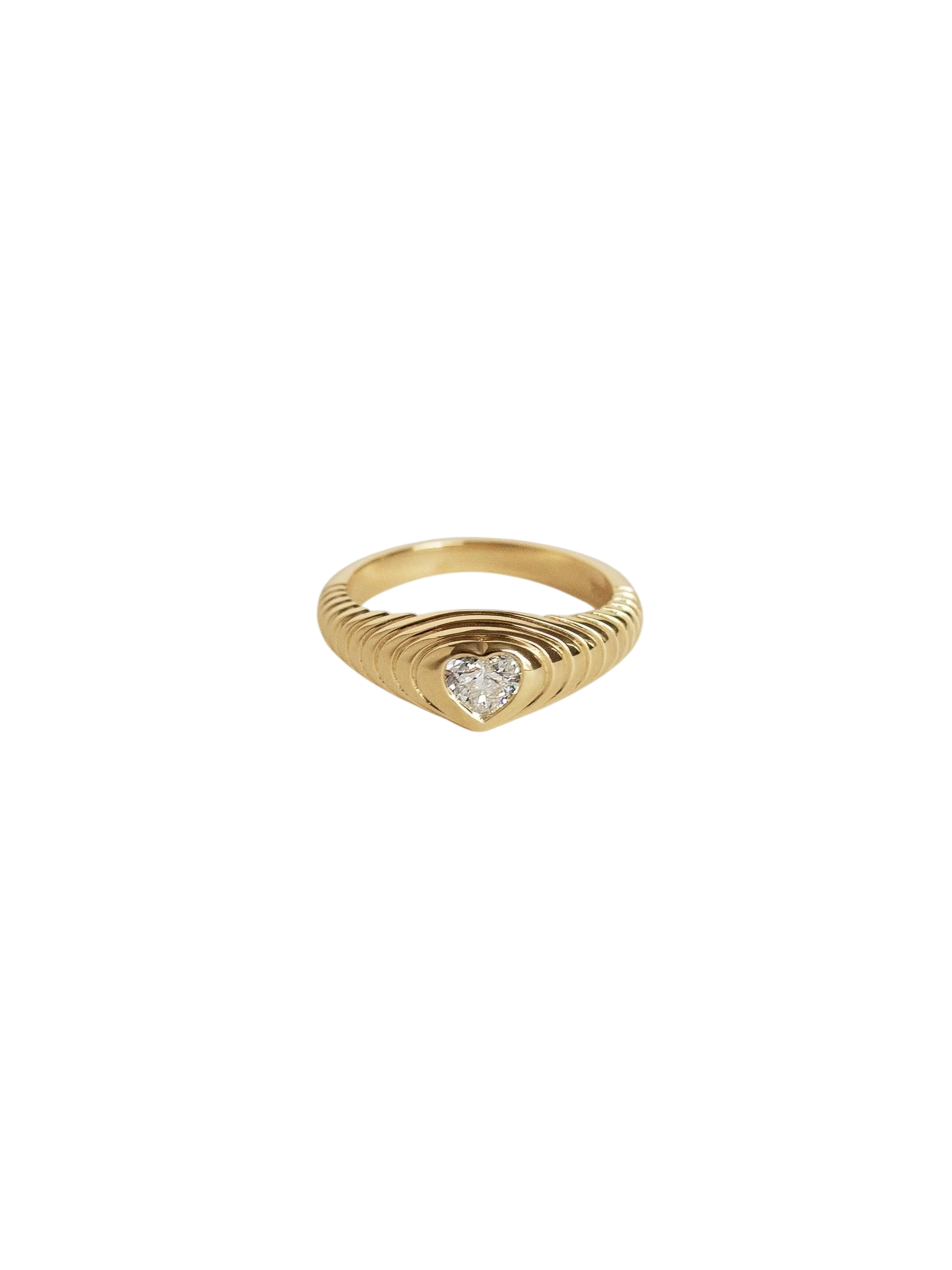 Amora Diamond Ribbed Heart Signet Ring