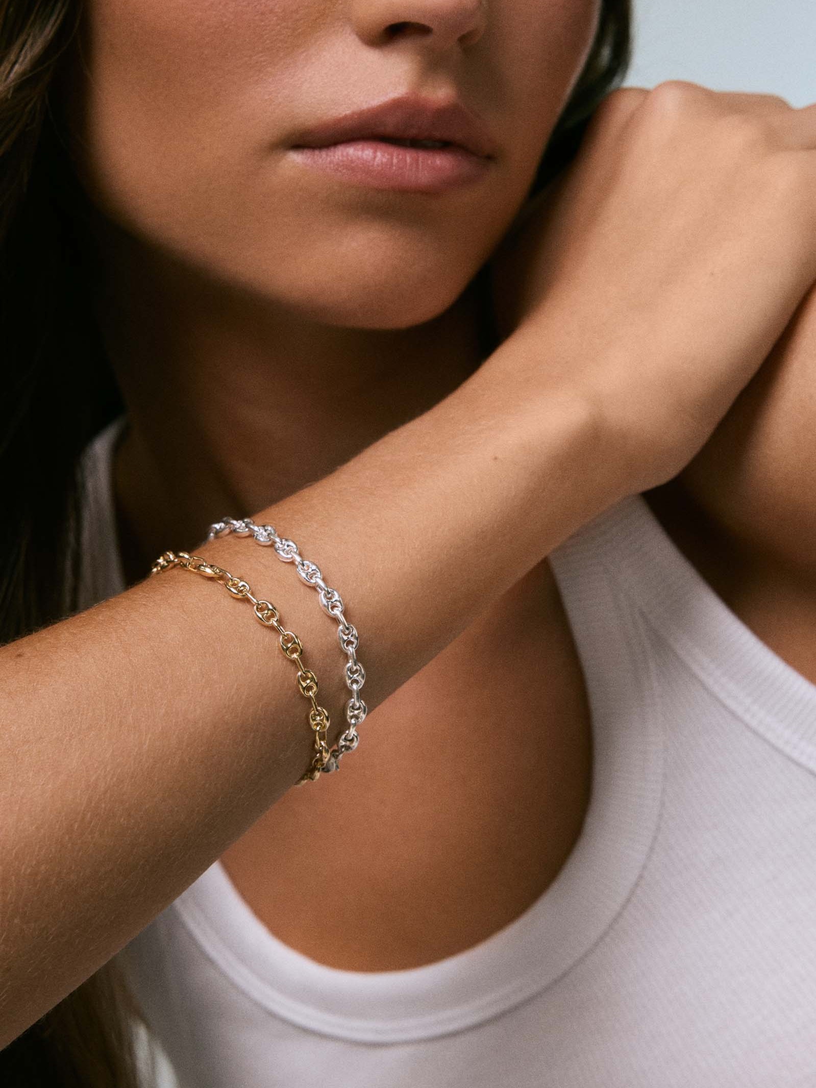 Petite Puffed Mariner Chain Bracelet Gold