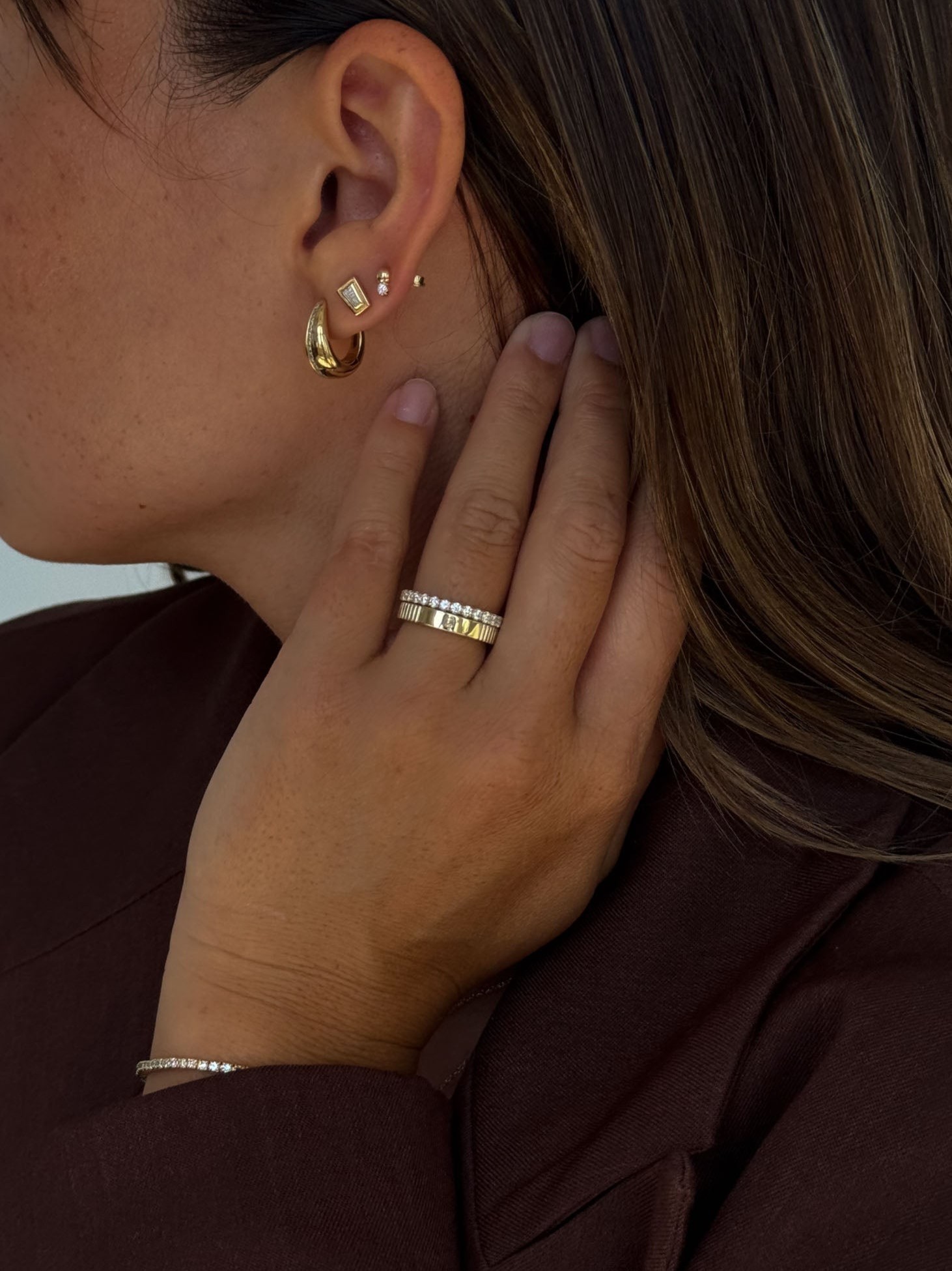 Violet Round Diamond Stud Earrings