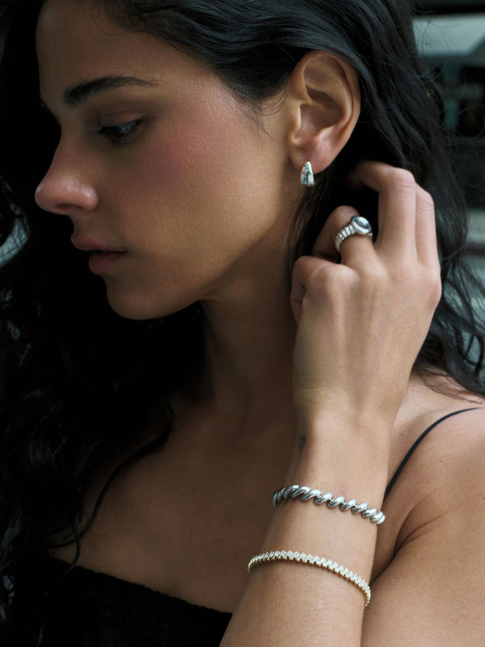 Teardrop Hoop Earrings Silver
