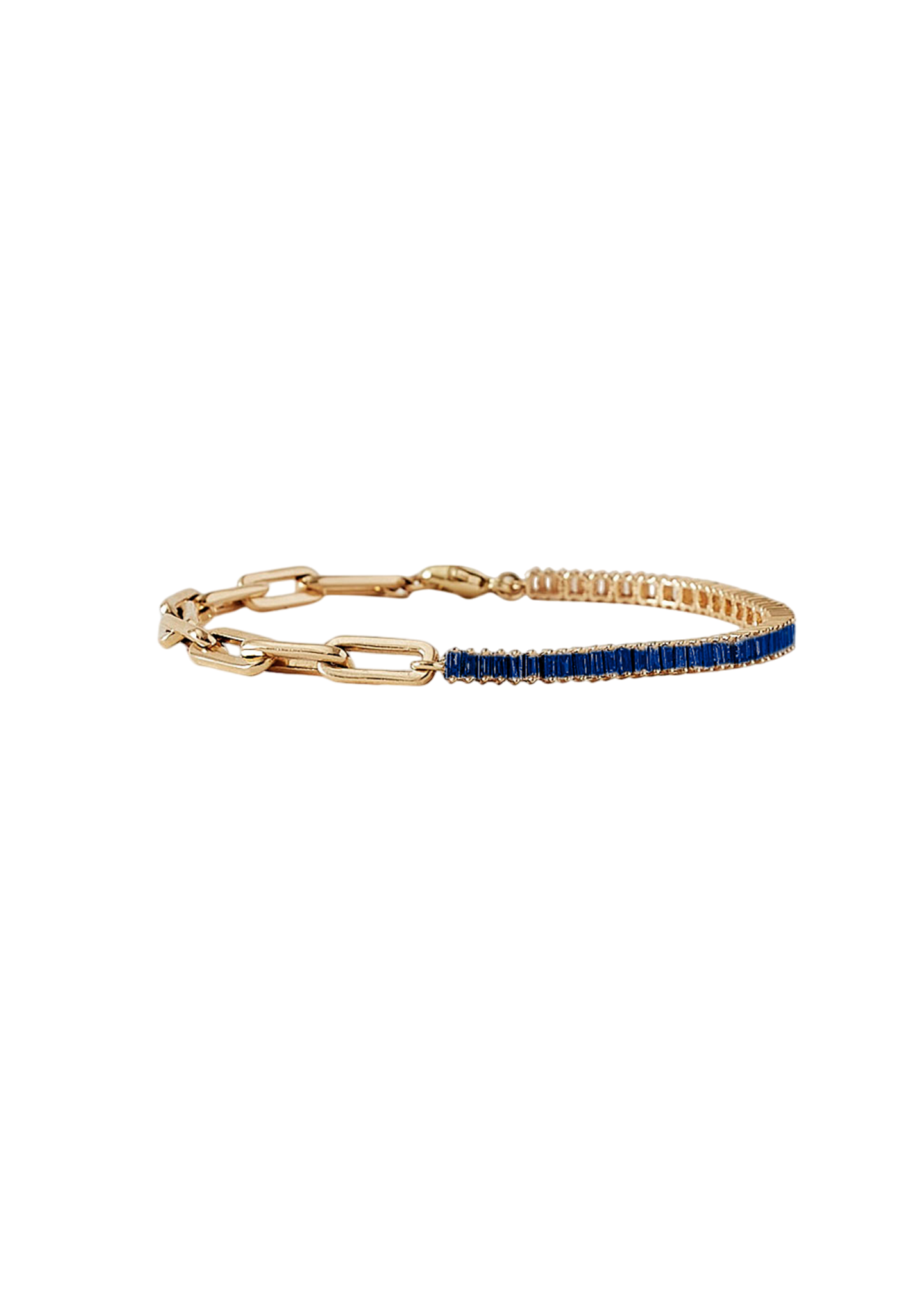 Serena baguette tennis link bracelet blue sapphire