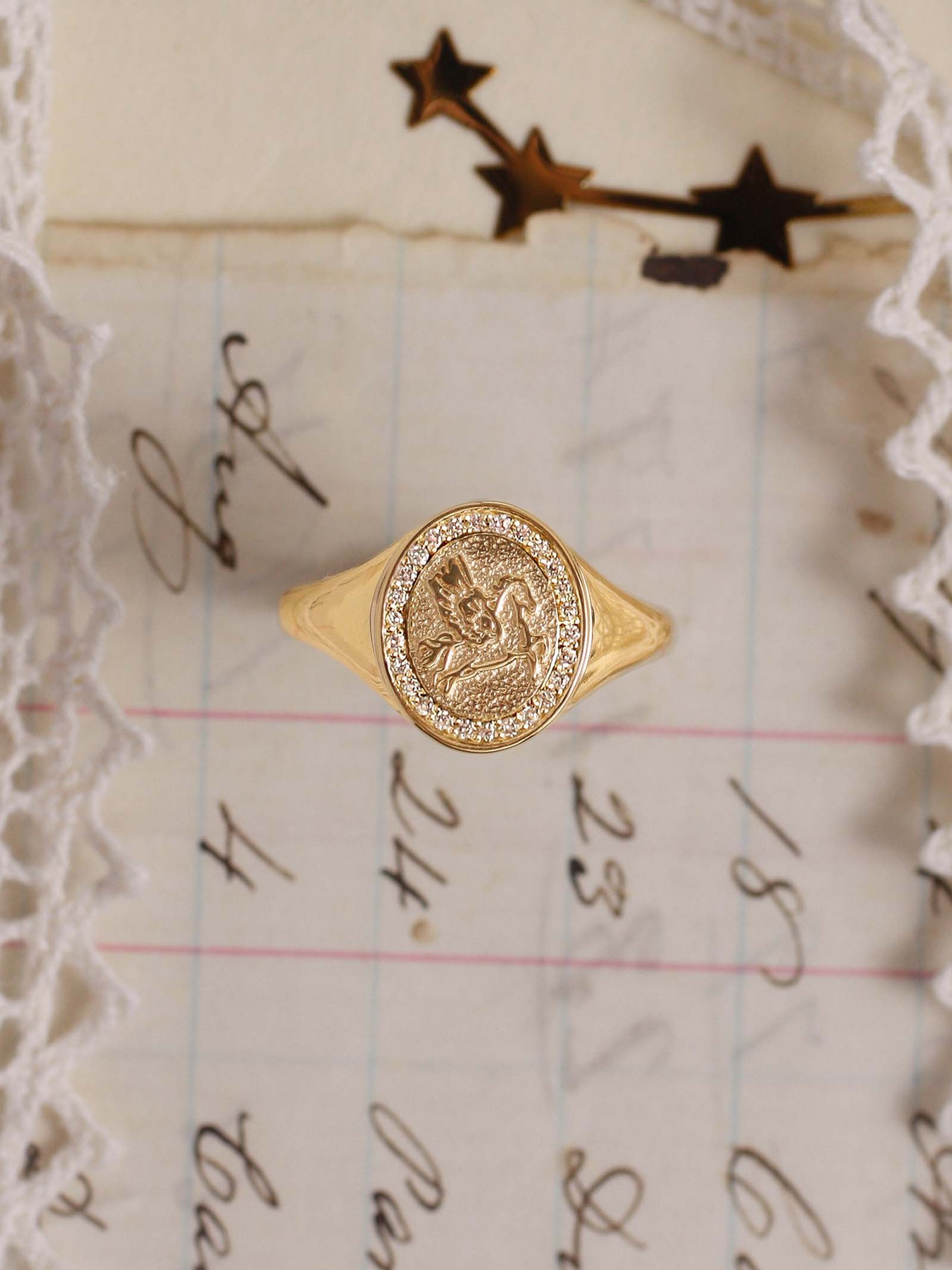 Pegasus Dream Diamond Signet Ring