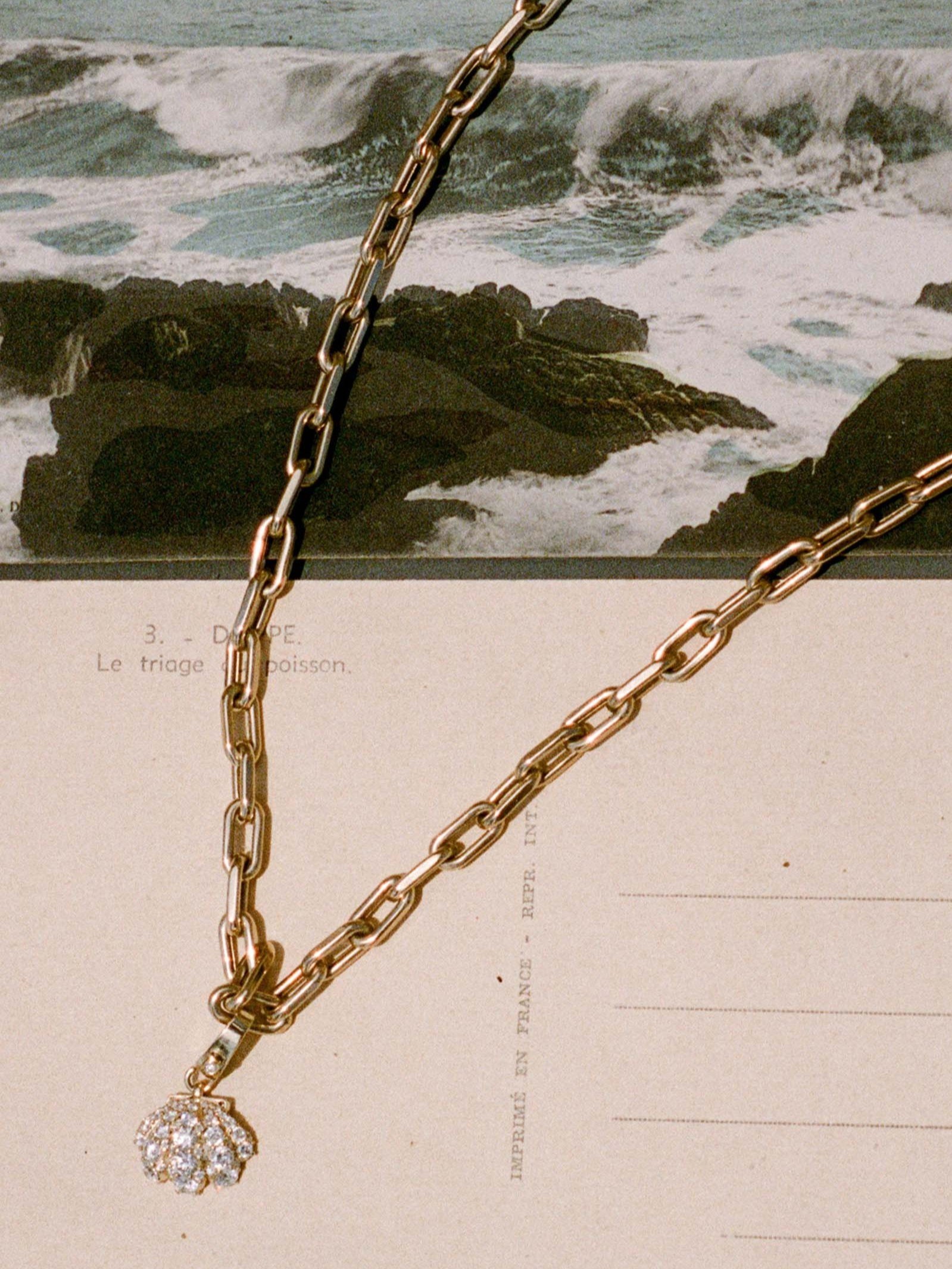 Pavé Diamond Shell Charm Necklace