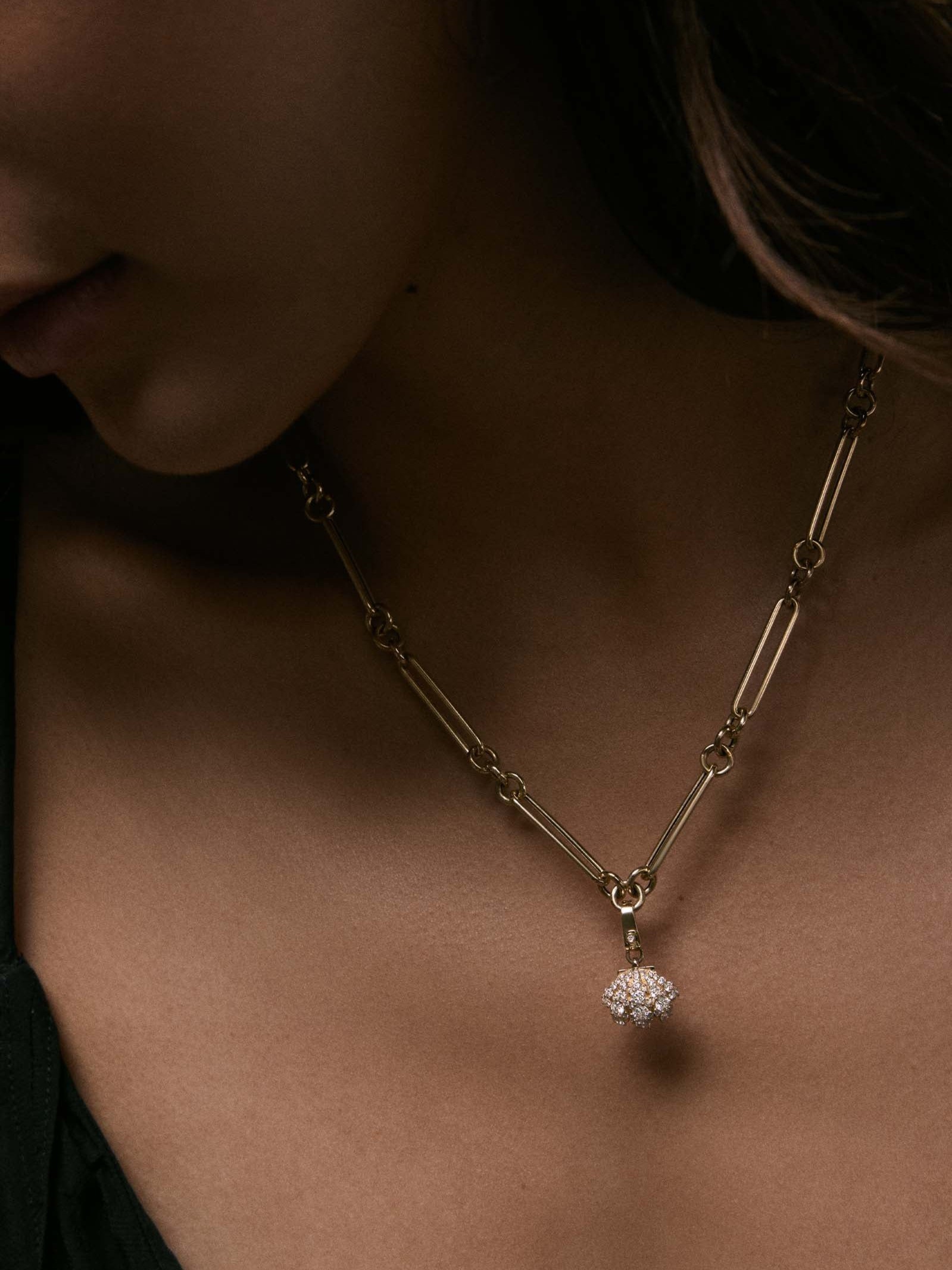 Pavé Diamond Shell Charm Necklace